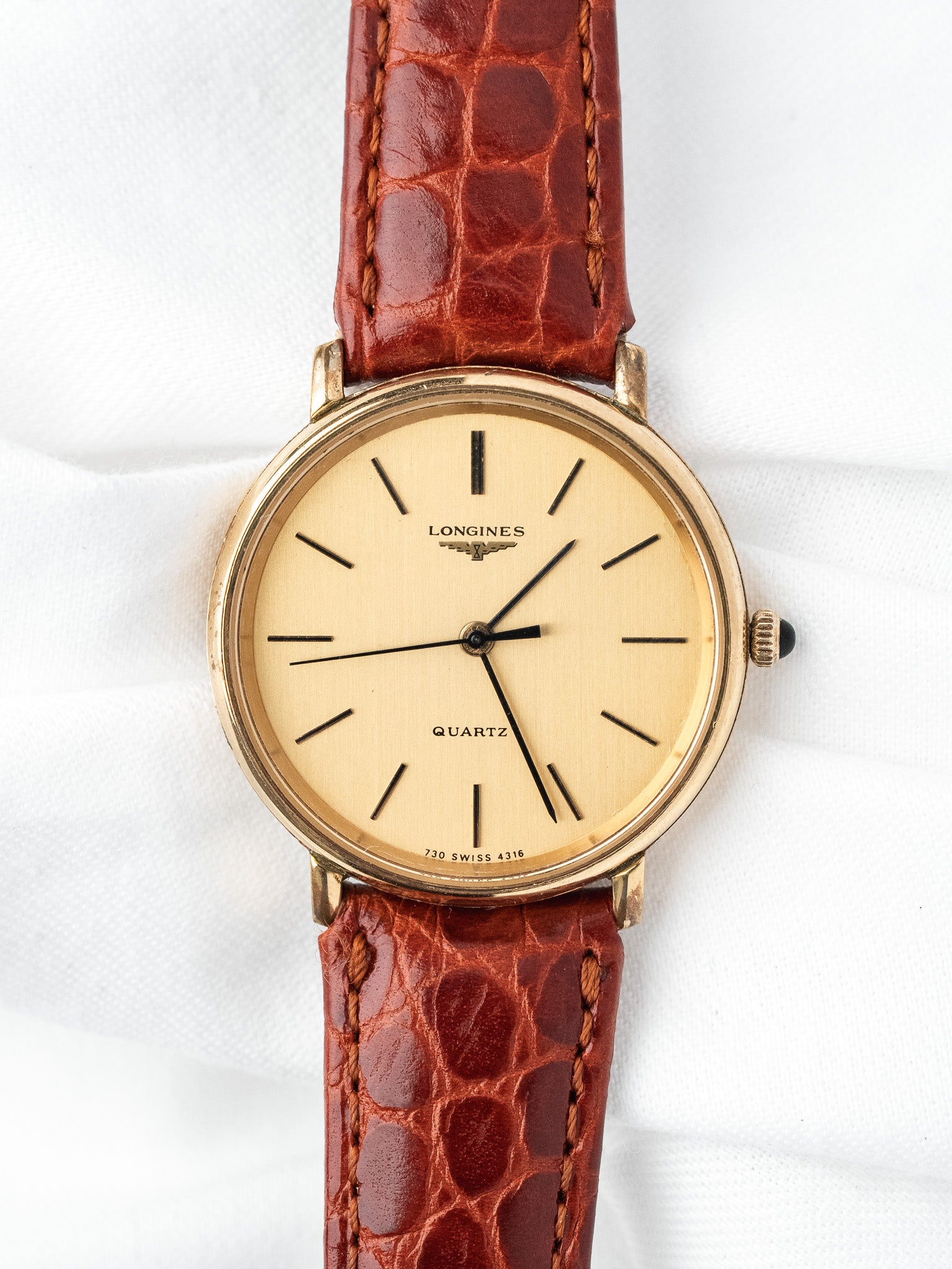 Vintage Longines Watch - Round Gold Cabochon Black (1970s) 