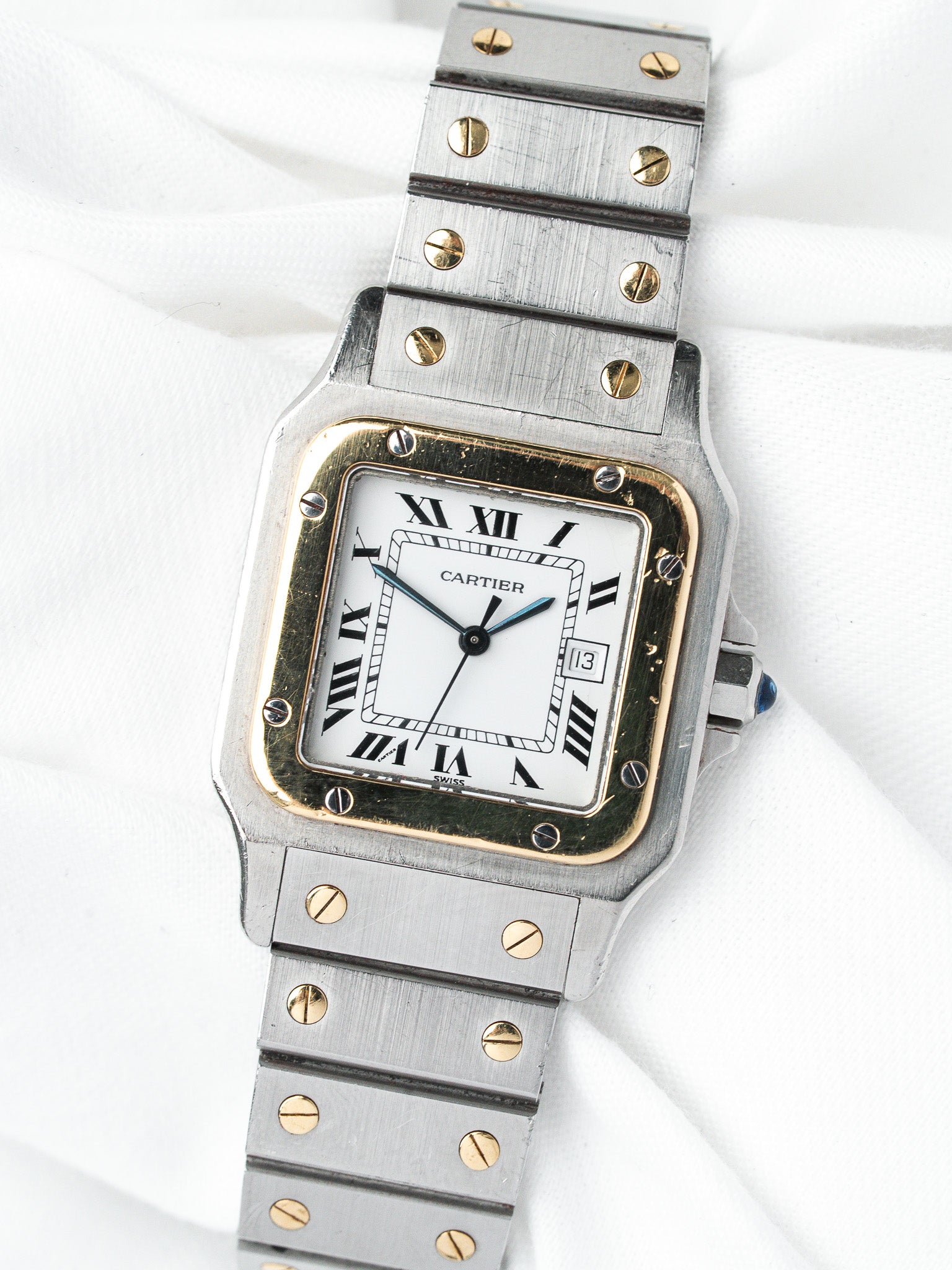 ساعة Cartier Santos فينتاج 2961 من الذهب الأصفر والصلب (ثمانينيات القرن العشرين) 