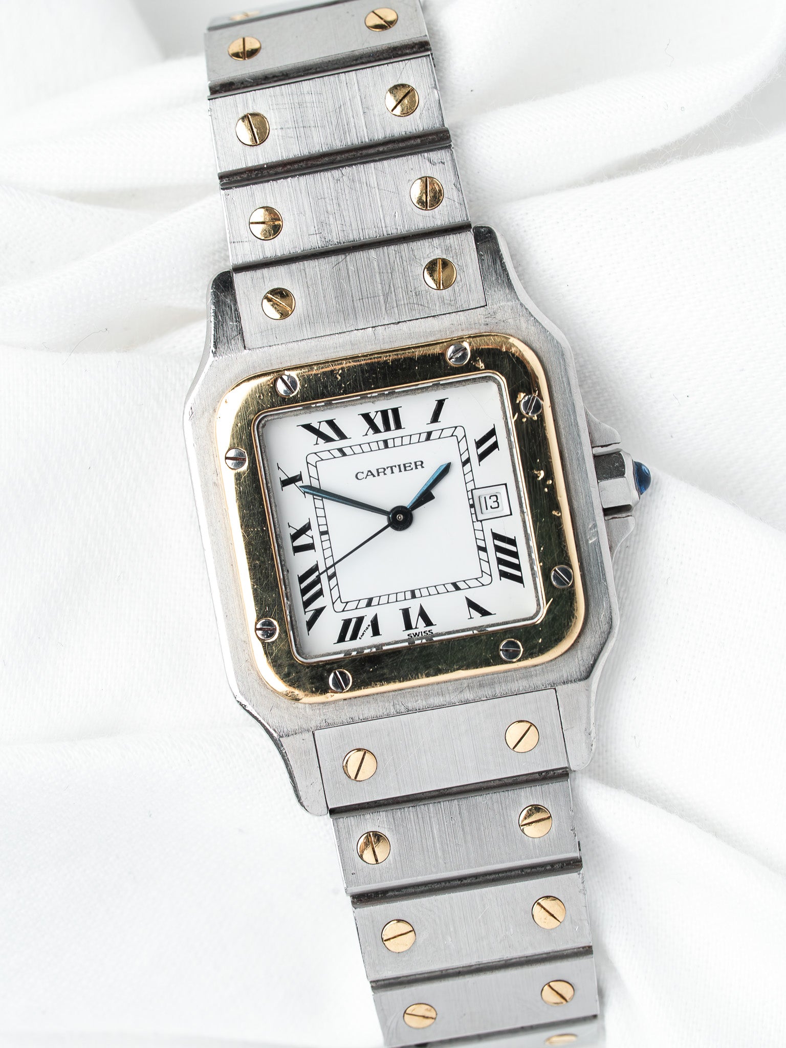 ساعة Cartier Santos فينتاج 2961 من الذهب الأصفر والصلب (ثمانينيات القرن العشرين) 