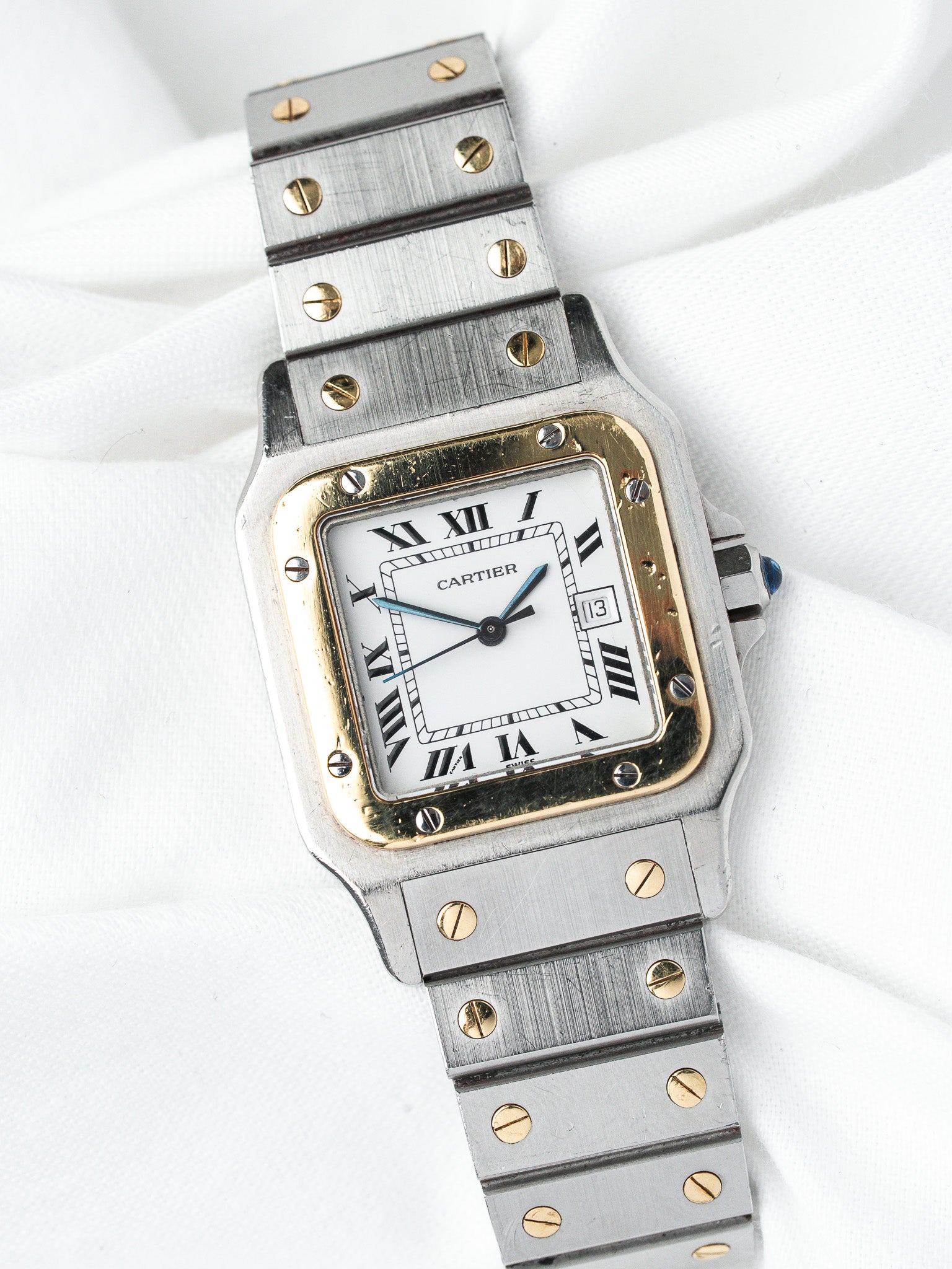 ساعة Cartier Santos فينتاج 2961 من الذهب الأصفر والصلب (ثمانينيات القرن العشرين) 