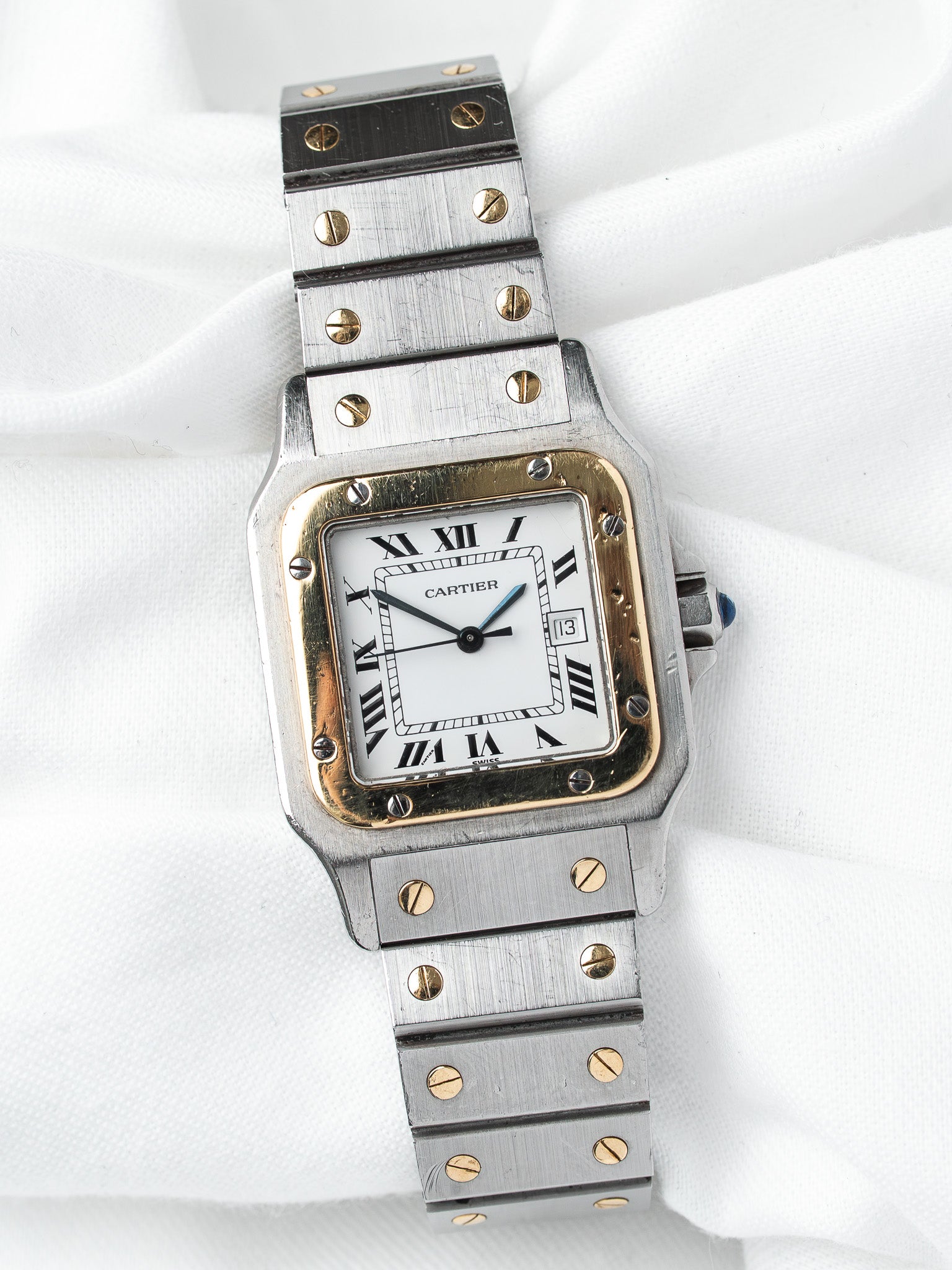 ساعة Cartier Santos فينتاج 2961 من الذهب الأصفر والصلب (ثمانينيات القرن العشرين) 