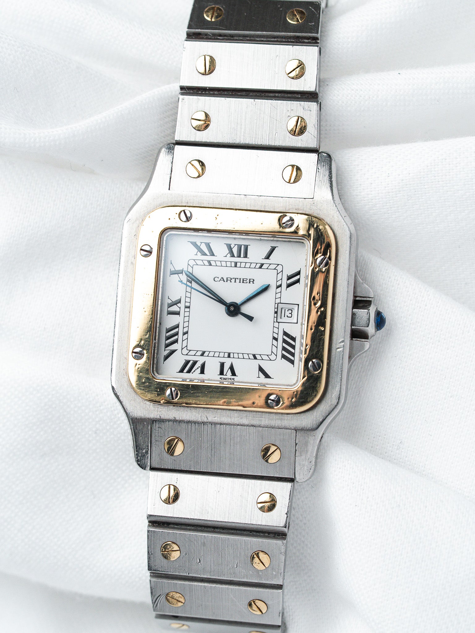 ساعة Cartier Santos فينتاج 2961 من الذهب الأصفر والصلب (ثمانينيات القرن العشرين) 