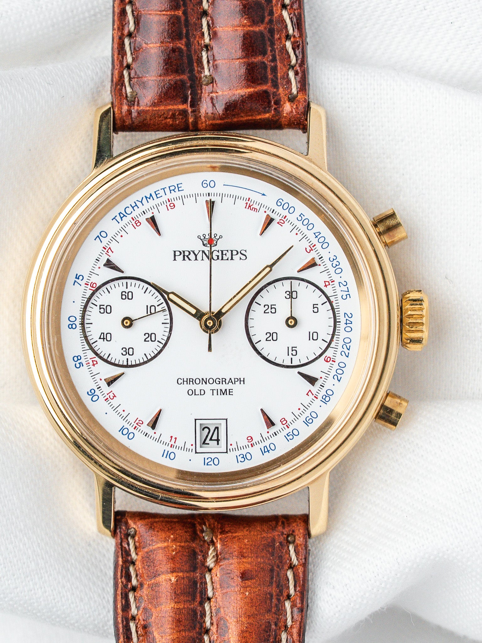 ساعة Pryngeps Chronographe فينتاج - 37 مم مطلية بالذهب (السنوات 1980) 