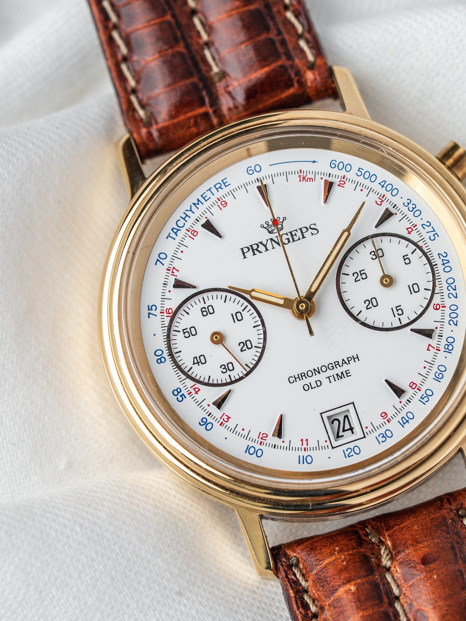 ساعة Pryngeps Chronographe فينتاج - 37 مم مطلية بالذهب (السنوات 1980) 