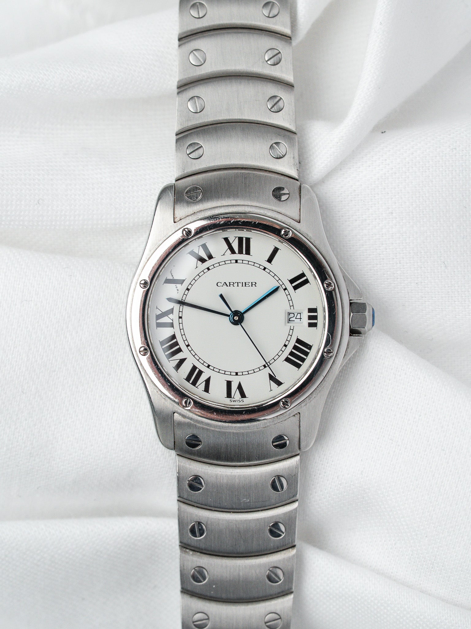 Uhr Cartier Santos Rund GM Vintage – Edelstahl 1561 (1990er-Jahre) 