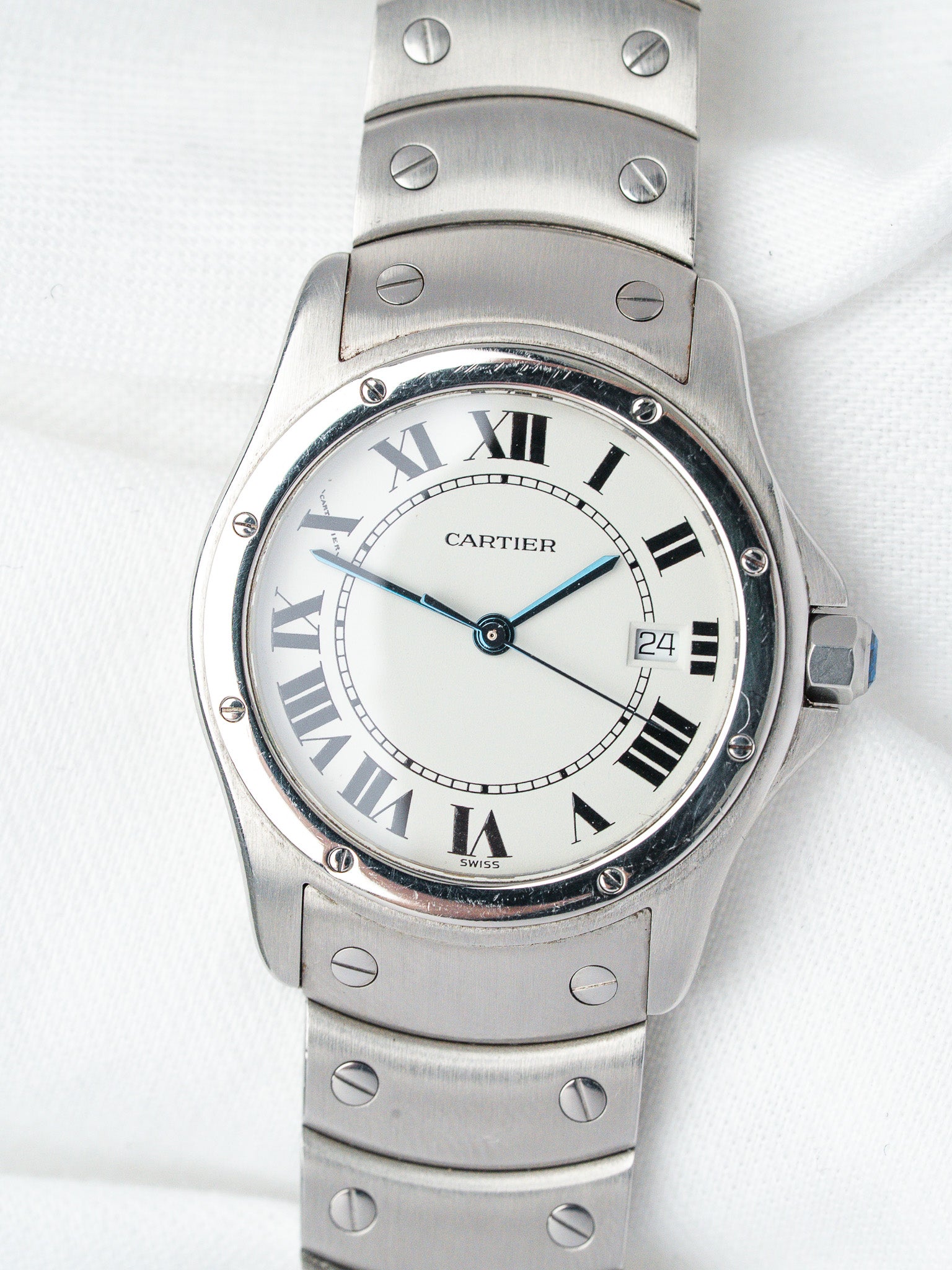 ساعة Cartier Santos دائرية GM فينتاج - من الفولاذ 1561 (السنوات 1990) 