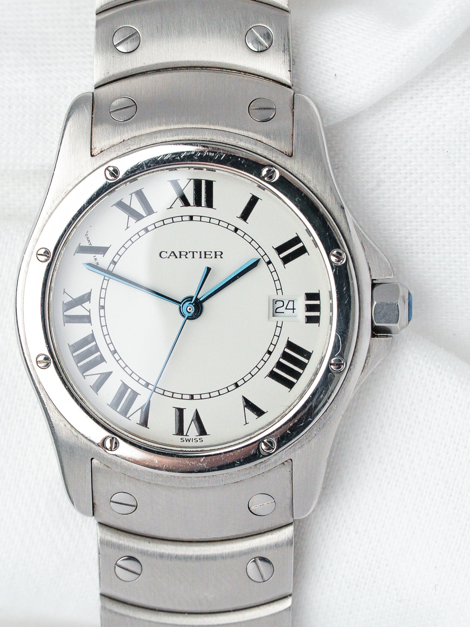 ساعة Cartier Santos دائرية GM فينتاج - من الفولاذ 1561 (السنوات 1990) 