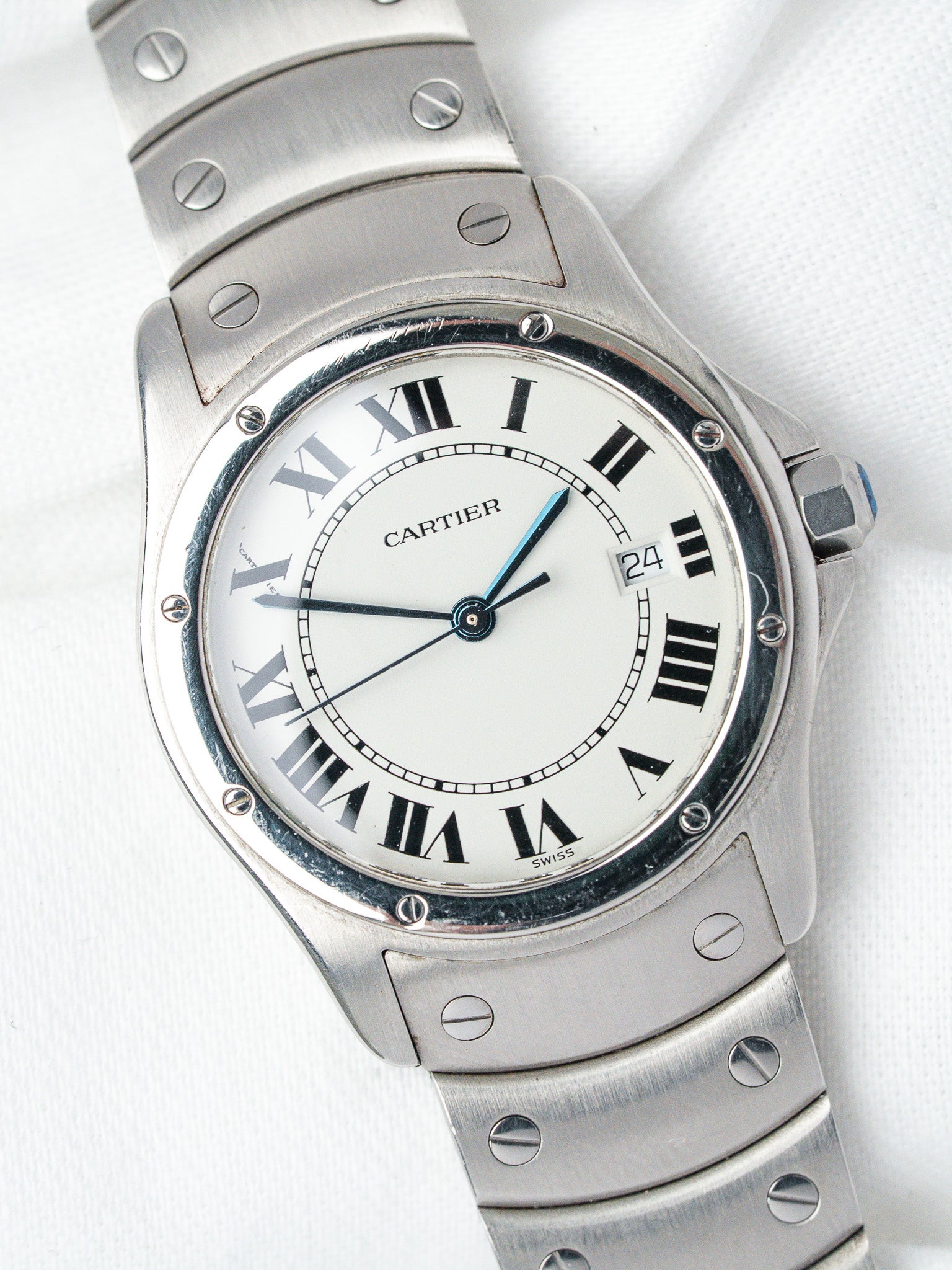 ساعة Cartier Santos دائرية GM فينتاج - من الفولاذ 1561 (السنوات 1990) 