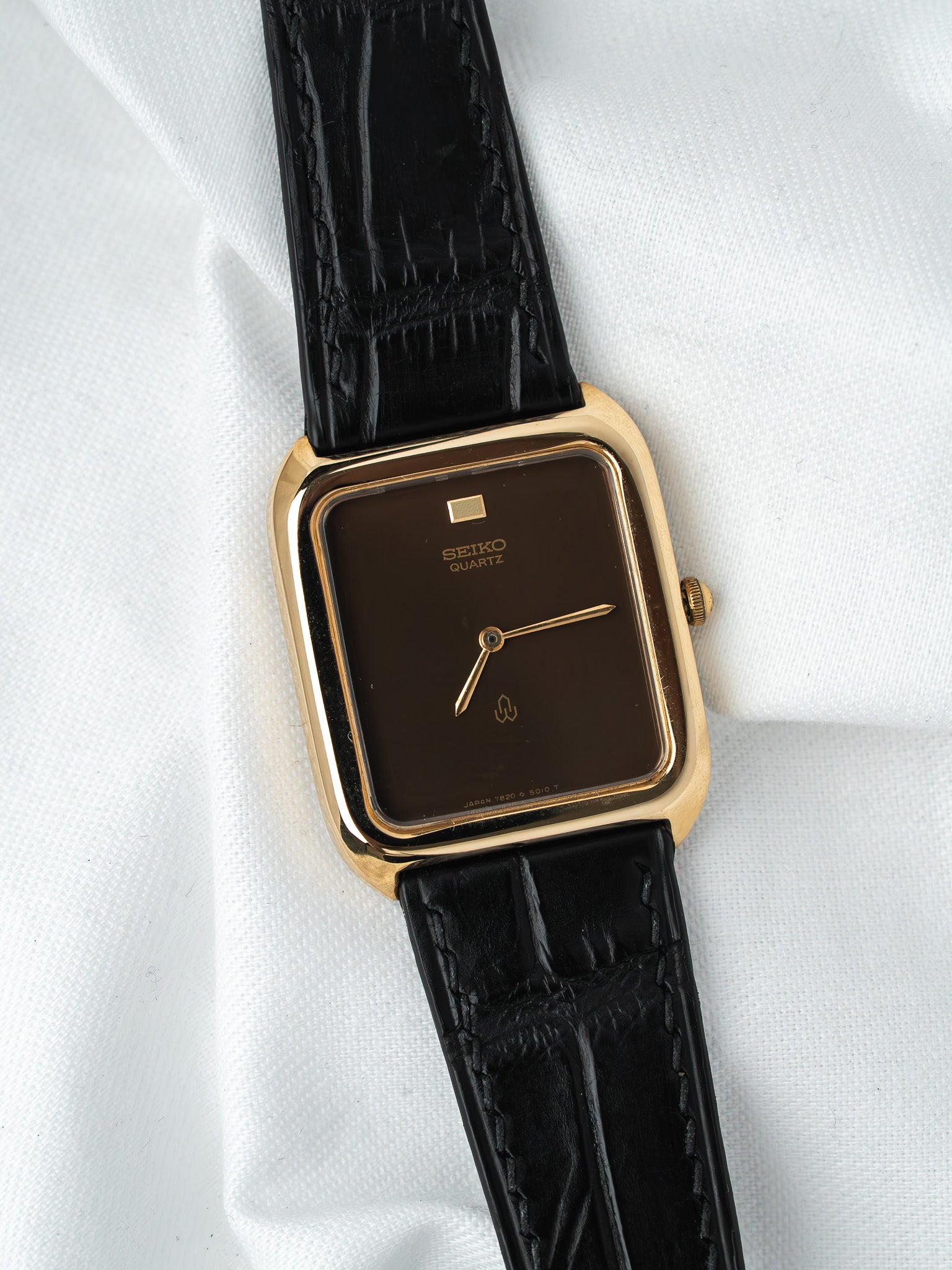 Orologio Seiko Tank Placcato Oro 7820 — Cioccolato a quadretti (1985) 