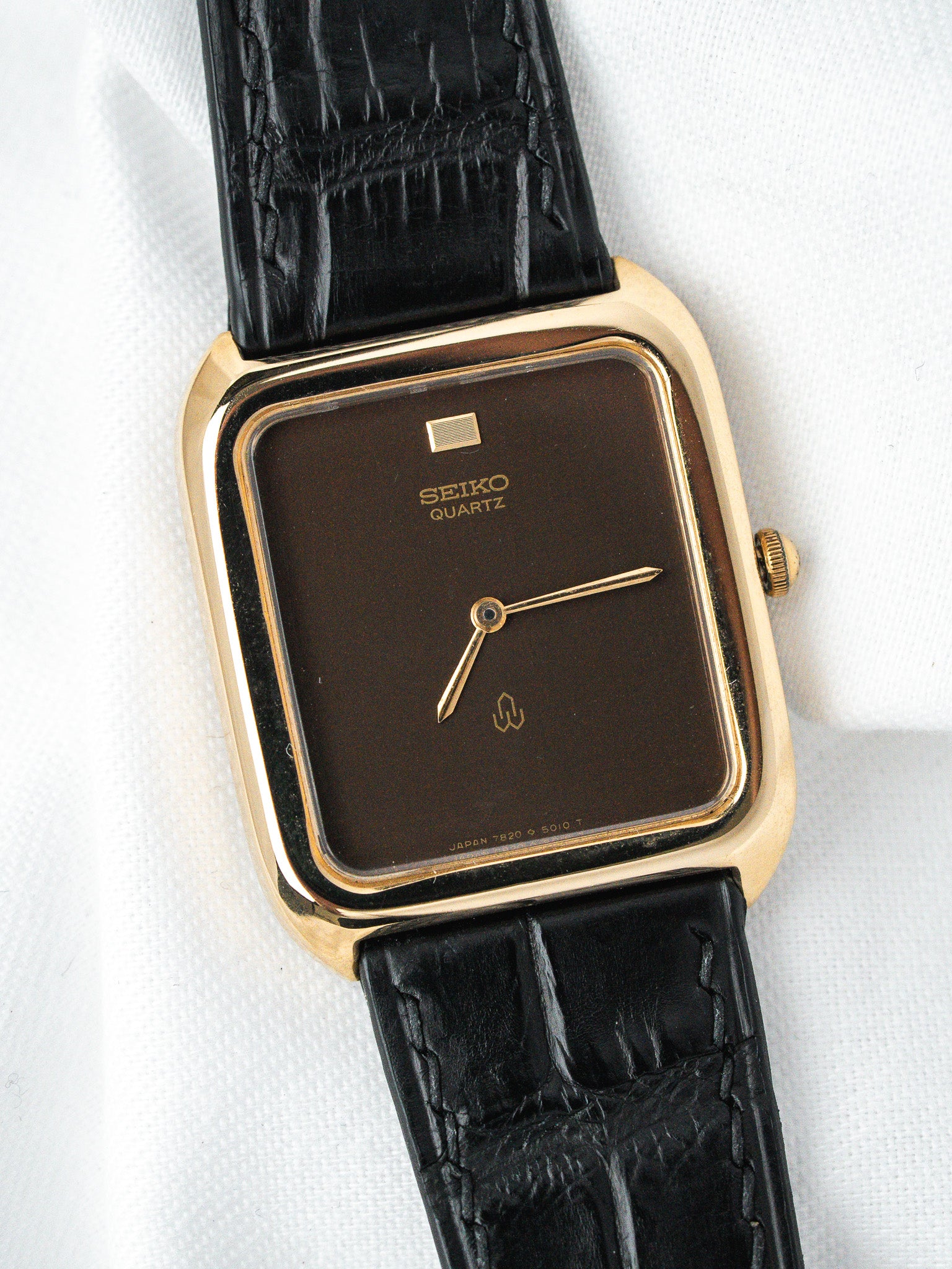 Orologio Seiko Tank Placcato Oro 7820 — Cioccolato a quadretti (1985) 