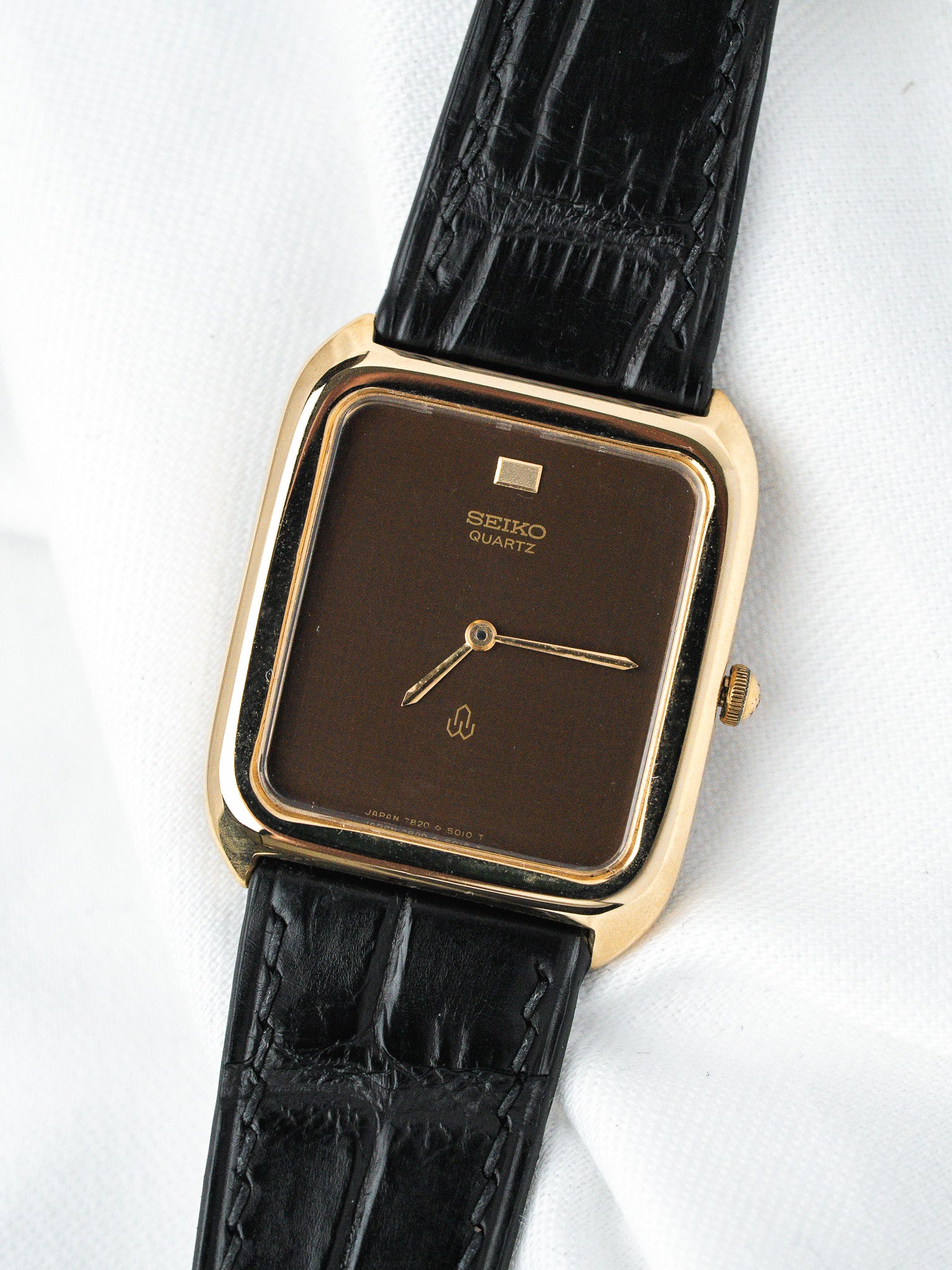 Orologio Seiko Tank Placcato Oro 7820 — Cioccolato a quadretti (1985) 