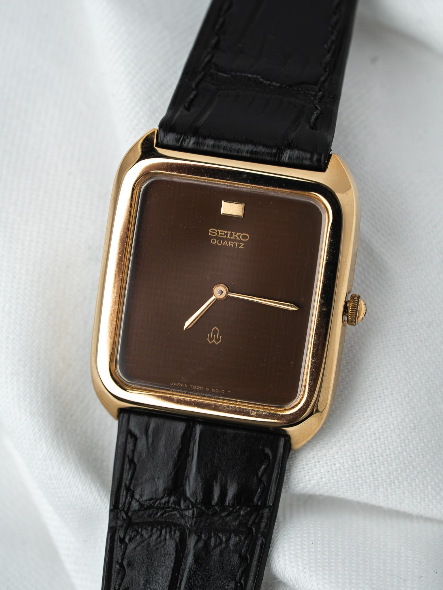 Orologio Seiko Tank Placcato Oro 7820 — Cioccolato a quadretti (1985) 
