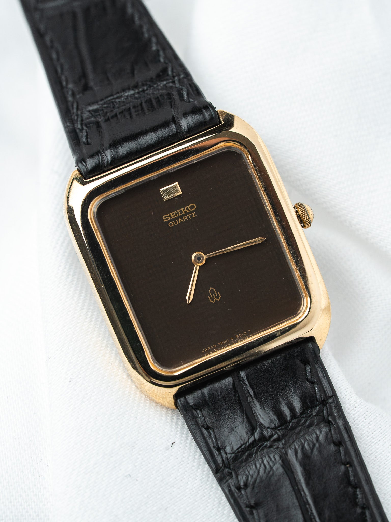 Orologio Seiko Tank Placcato Oro 7820 — Cioccolato a quadretti (1985) 