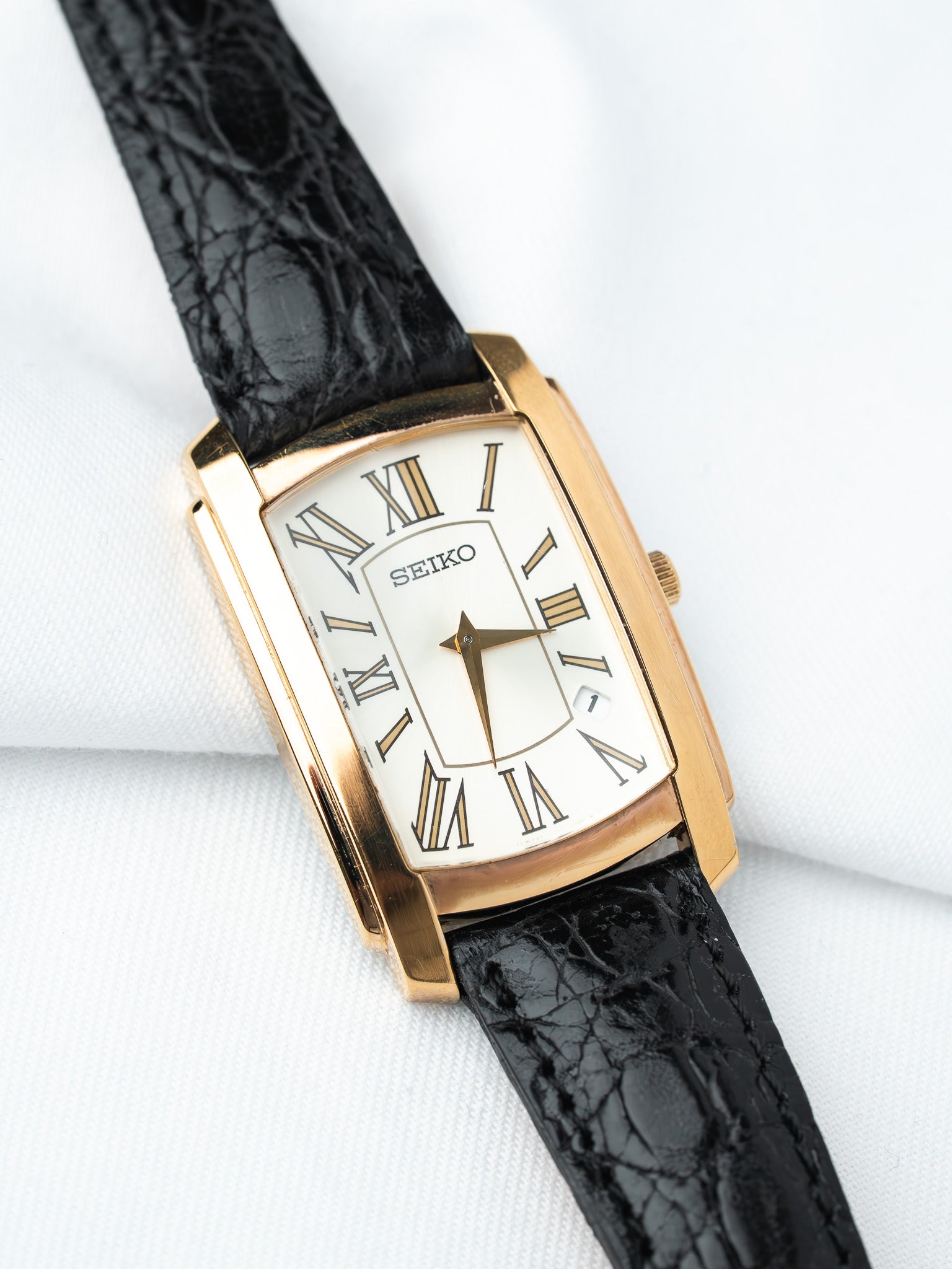 Montre Seiko Tank7N39-08C0 Plaqué Or — Blanc (1996)