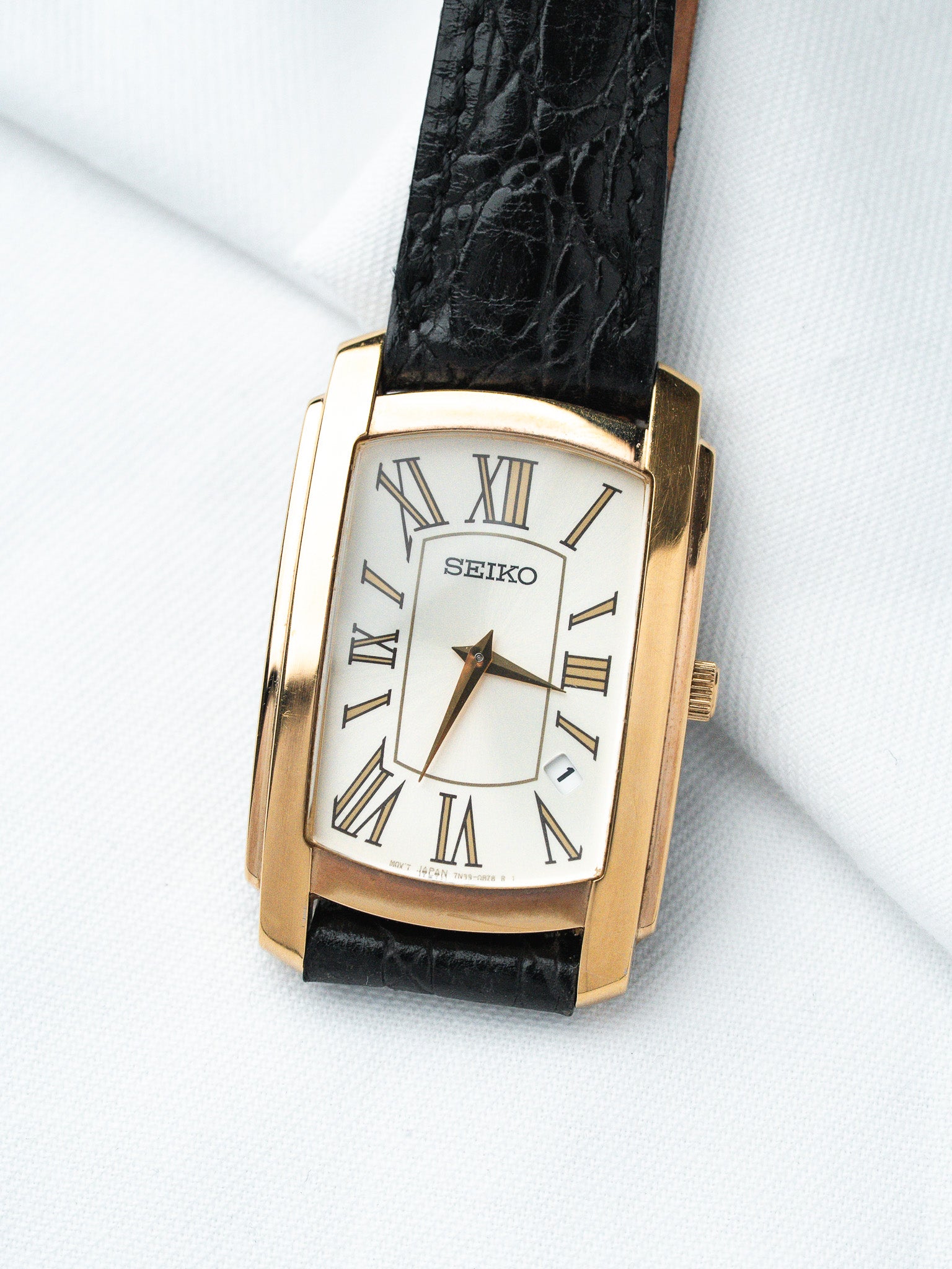 Montre Seiko Tank7N39-08C0 Plaqué Or — Blanc (1996)