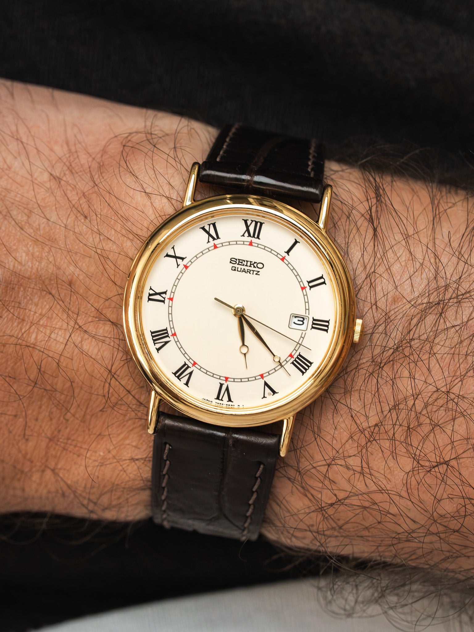 Montre Seiko 7N22-8A20 Plaqué Or — Cadran Romain Crème (1990s)