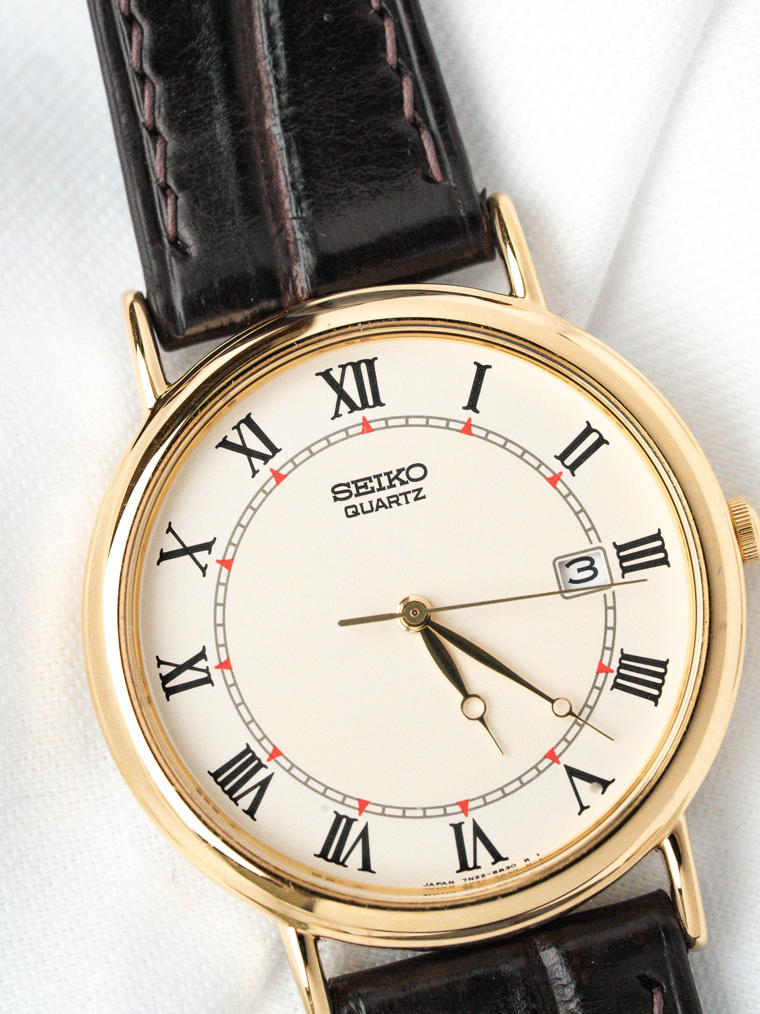 Montre Seiko 7N22-8A20 Plaqué Or — Cadran Romain Crème (1990s)