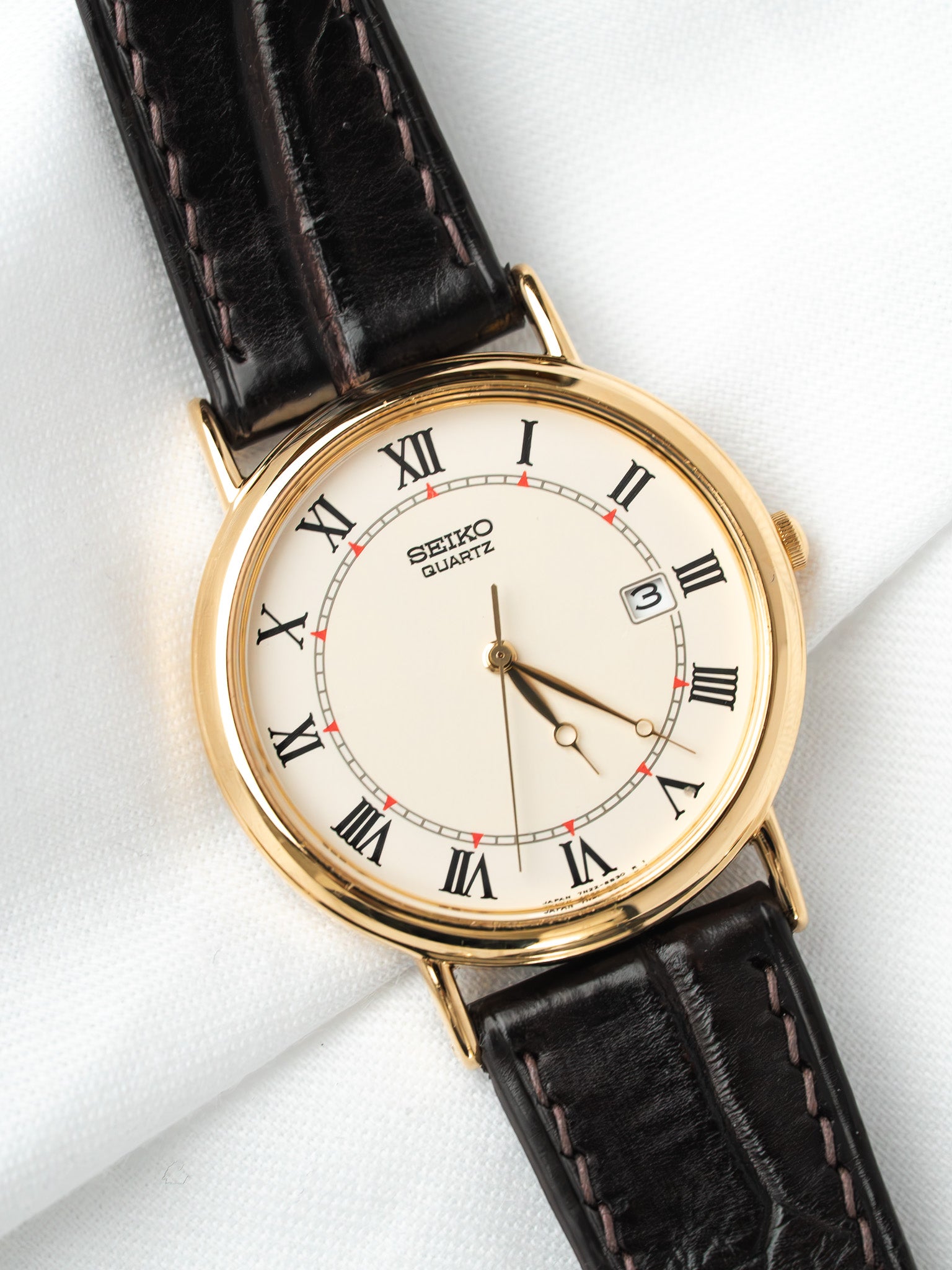 Montre Seiko 7N22-8A20 Plaqué Or — Cadran Romain Crème (1990s)