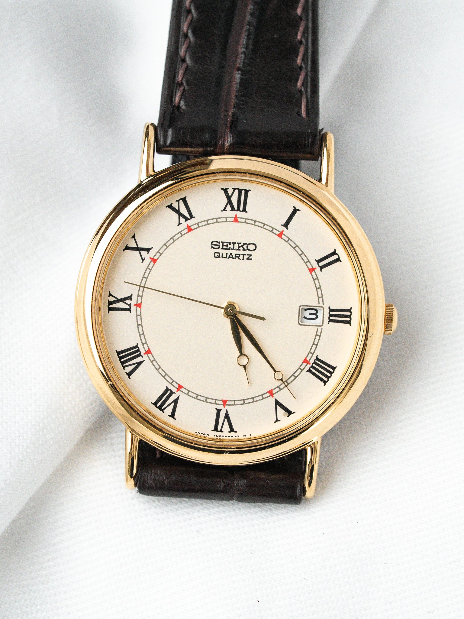 Montre Seiko 7N22-8A20 Plaqué Or — Cadran Romain Crème (1990s)