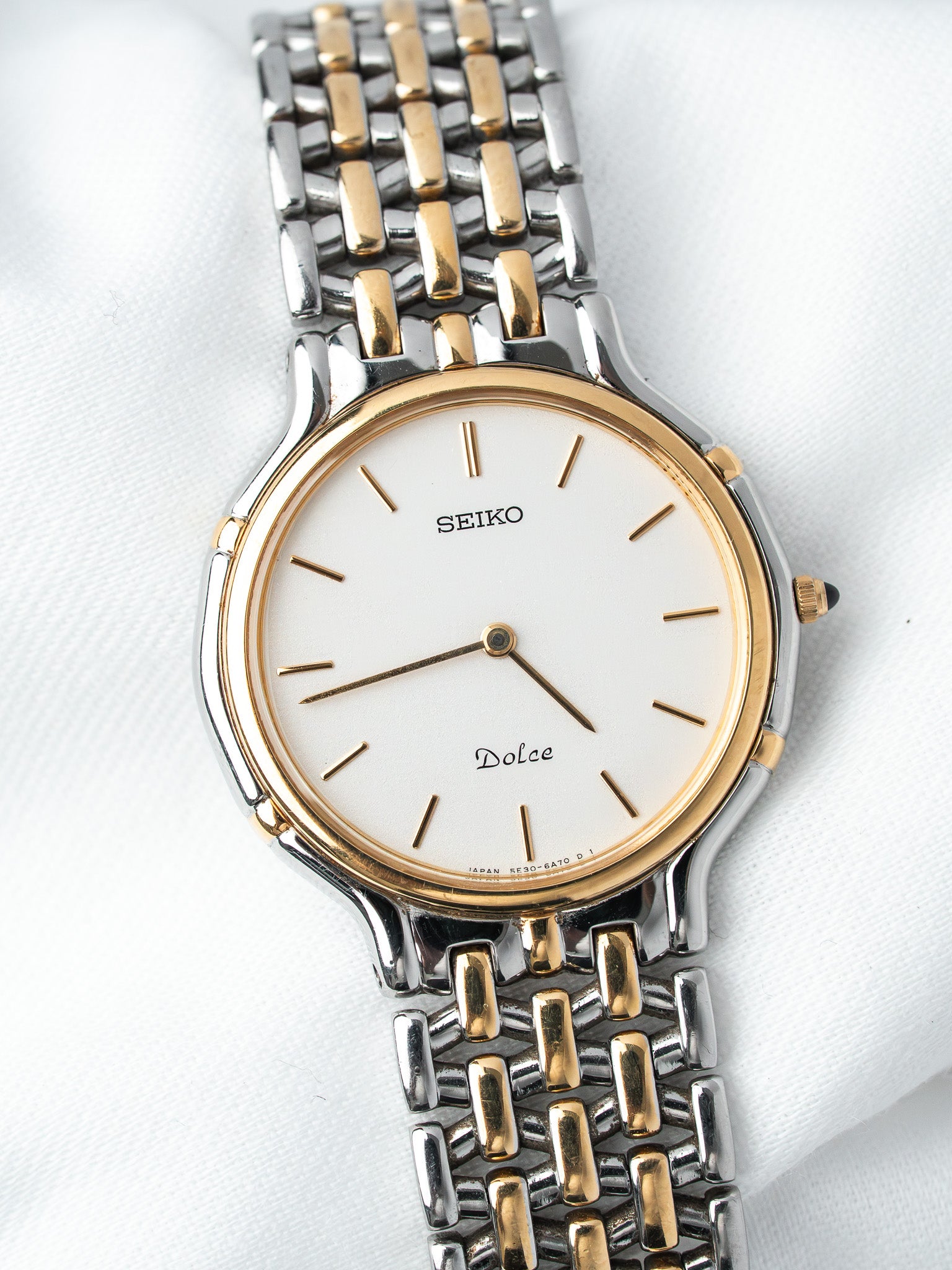 Montre Seiko Dolce 5E30-6A00 Bicolore — Cadran Quadrillé (1990)