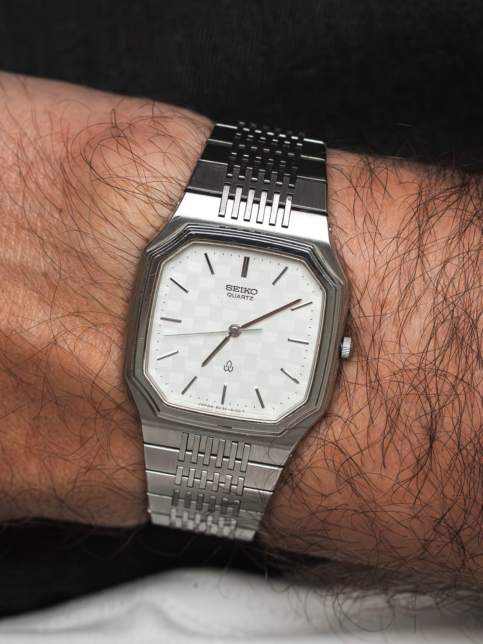Montre Seiko 6030-5080 Acier — Coussin Cadran Damier Tissé (1980)