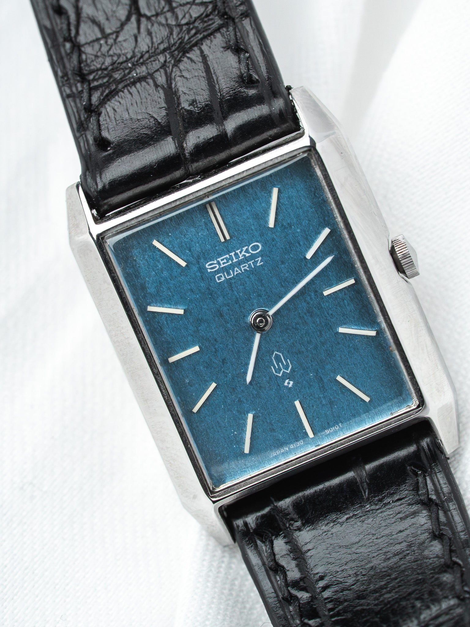Часы Seiko 4130-5010 сталь — Tank синий циферблат (1975) 