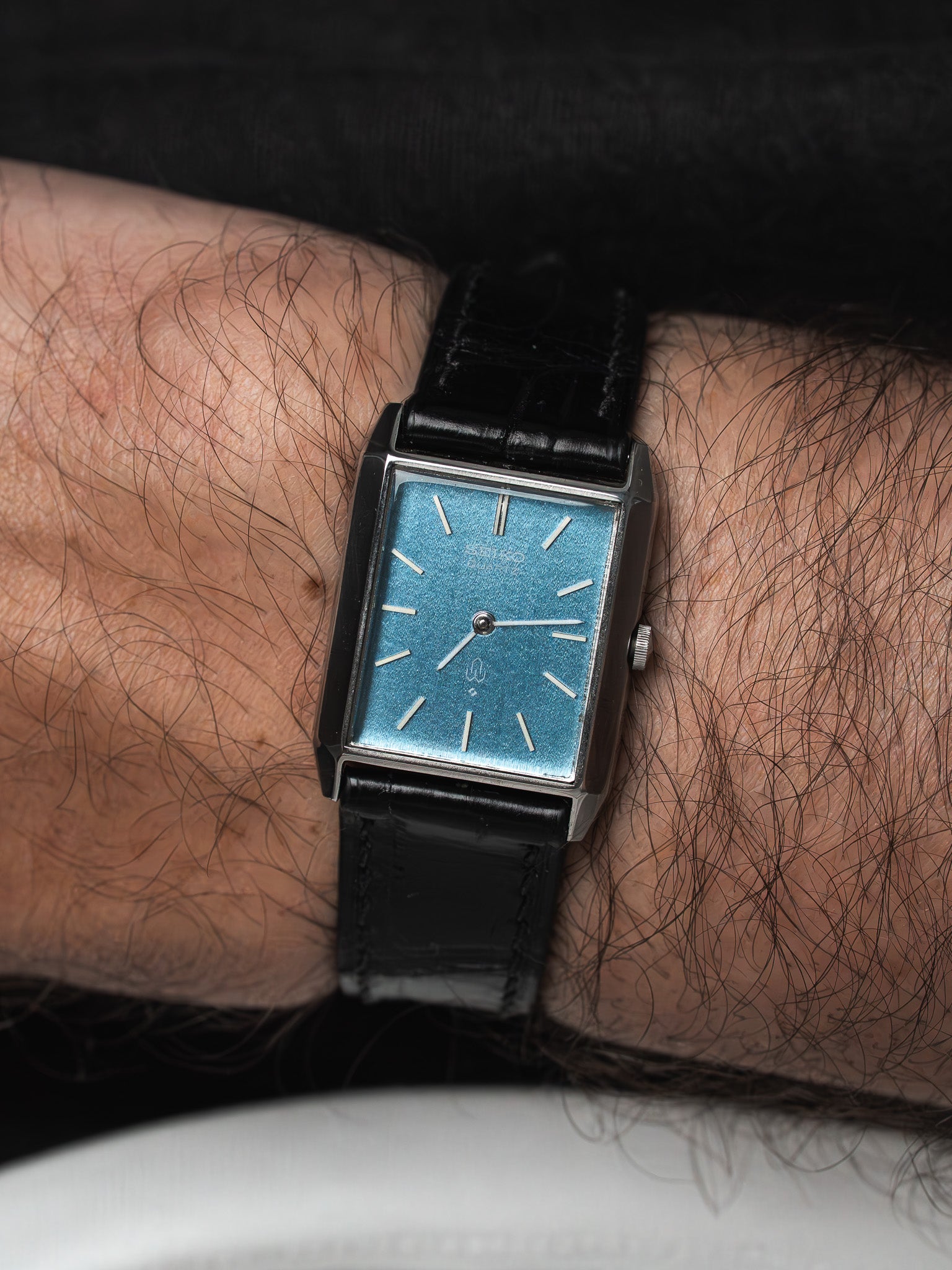 ساعة Seiko 4130-5010 من الفولاذ — Tank قرص أزرق (1975) 