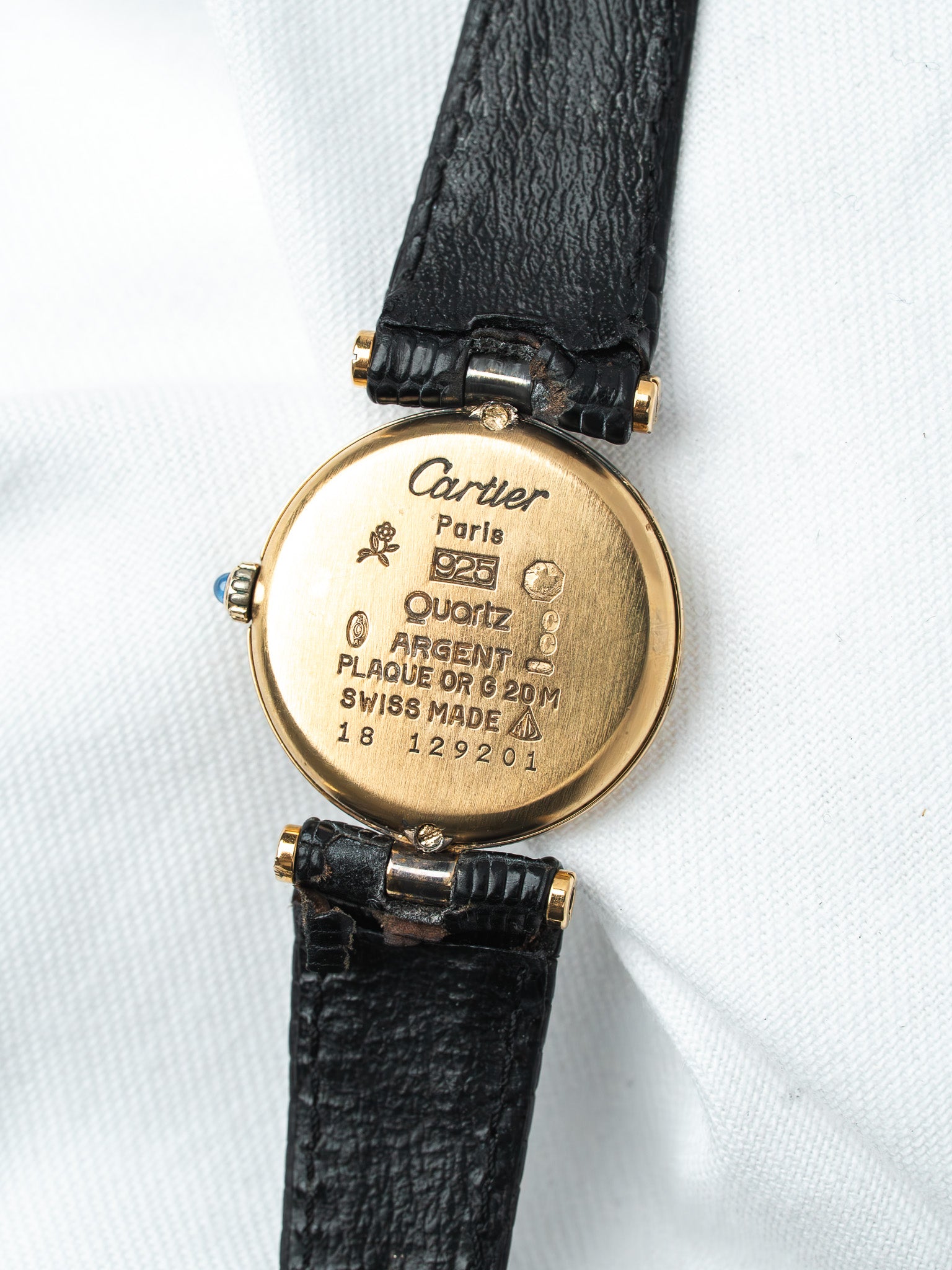 Cartier Must Vendôme 590004 镀金腕表 — 黑色缟玛瑙表盘 (1990s) 