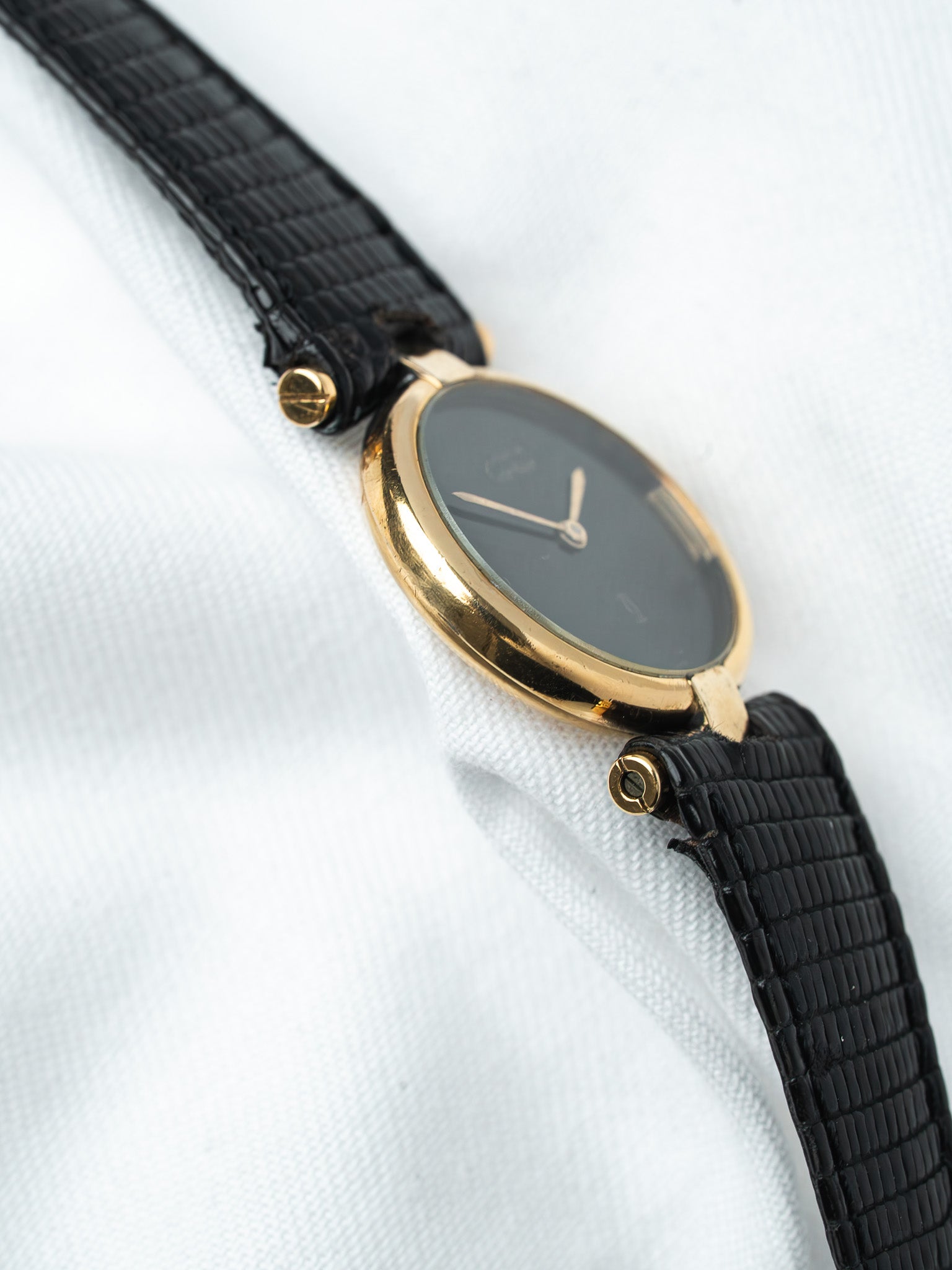 Cartier Must Vendôme 590004 镀金腕表 — 黑色缟玛瑙表盘 (1990s) 