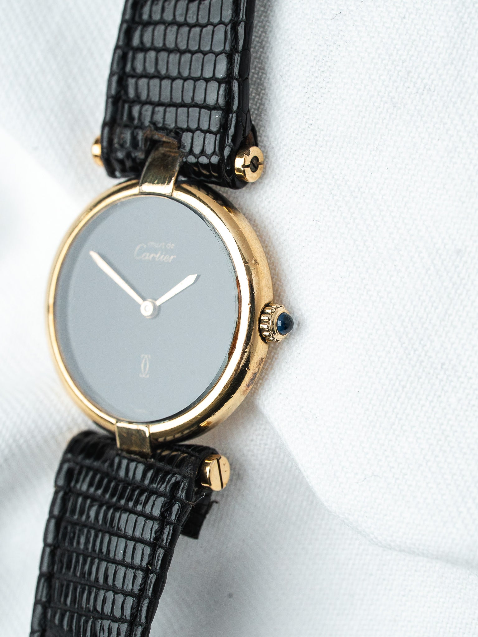 Cartier Must Vendôme 590004 镀金腕表 — 黑色缟玛瑙表盘 (1990s) 