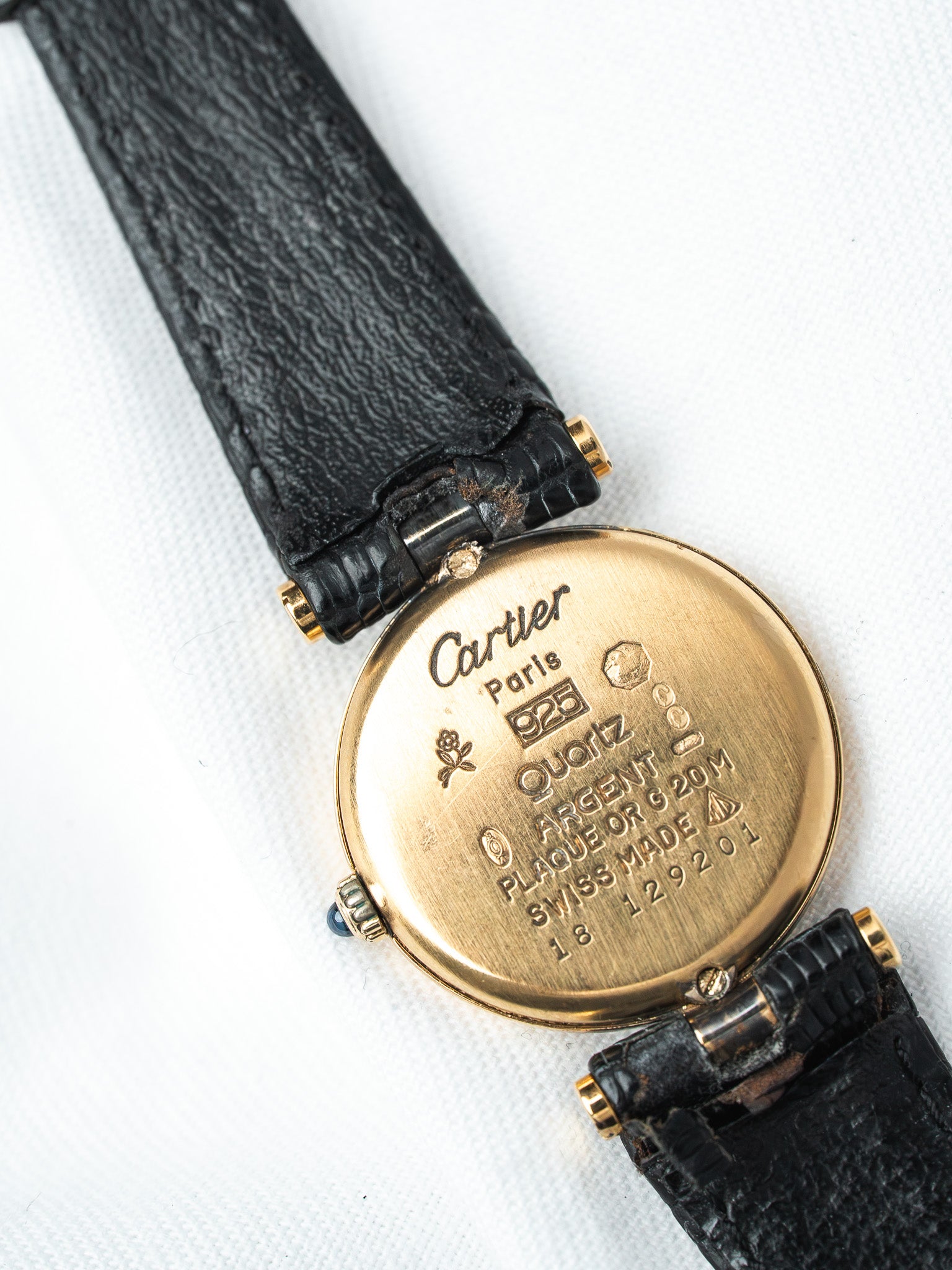 Cartier Must Vendôme 590004 镀金腕表 — 黑色缟玛瑙表盘 (1990s) 