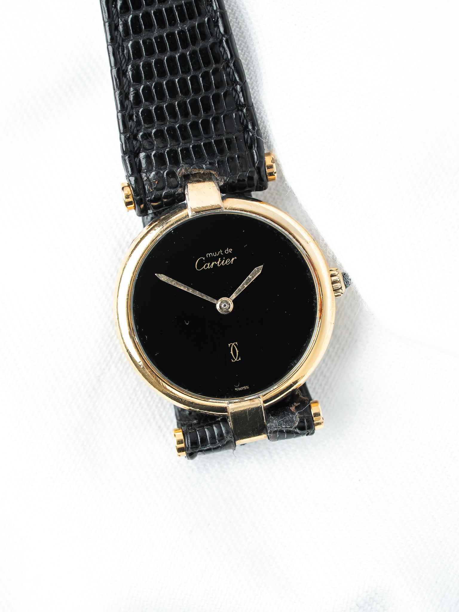 Cartier Must Vendôme 590004 镀金腕表 — 黑色缟玛瑙表盘 (1990s) 