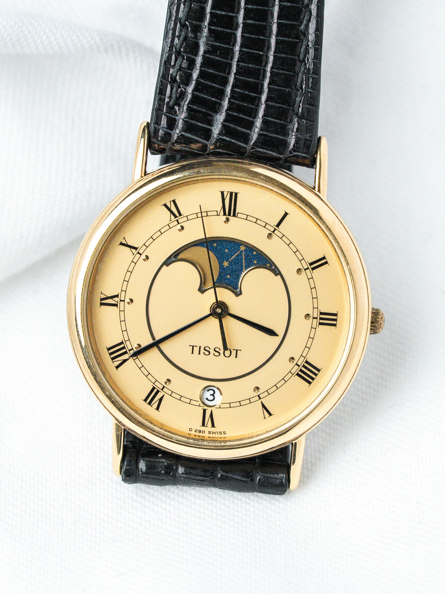 Tissot C280 Gold-Plated Watch — Moonphase Gold Dial (1990s) 