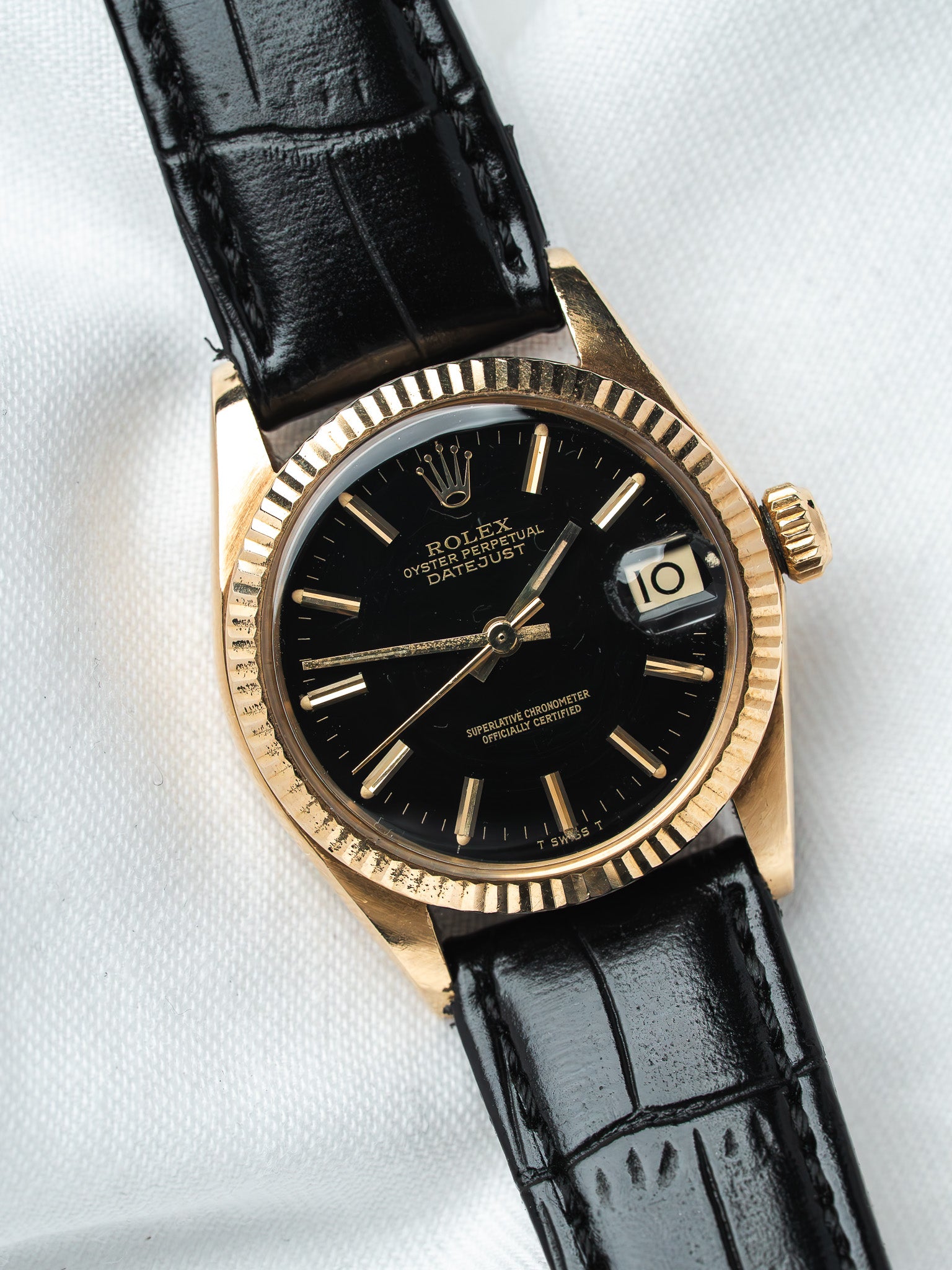 Rolex Datejust 6827 Or 18k — Cadran Noir Lunette Cannelée (1979)