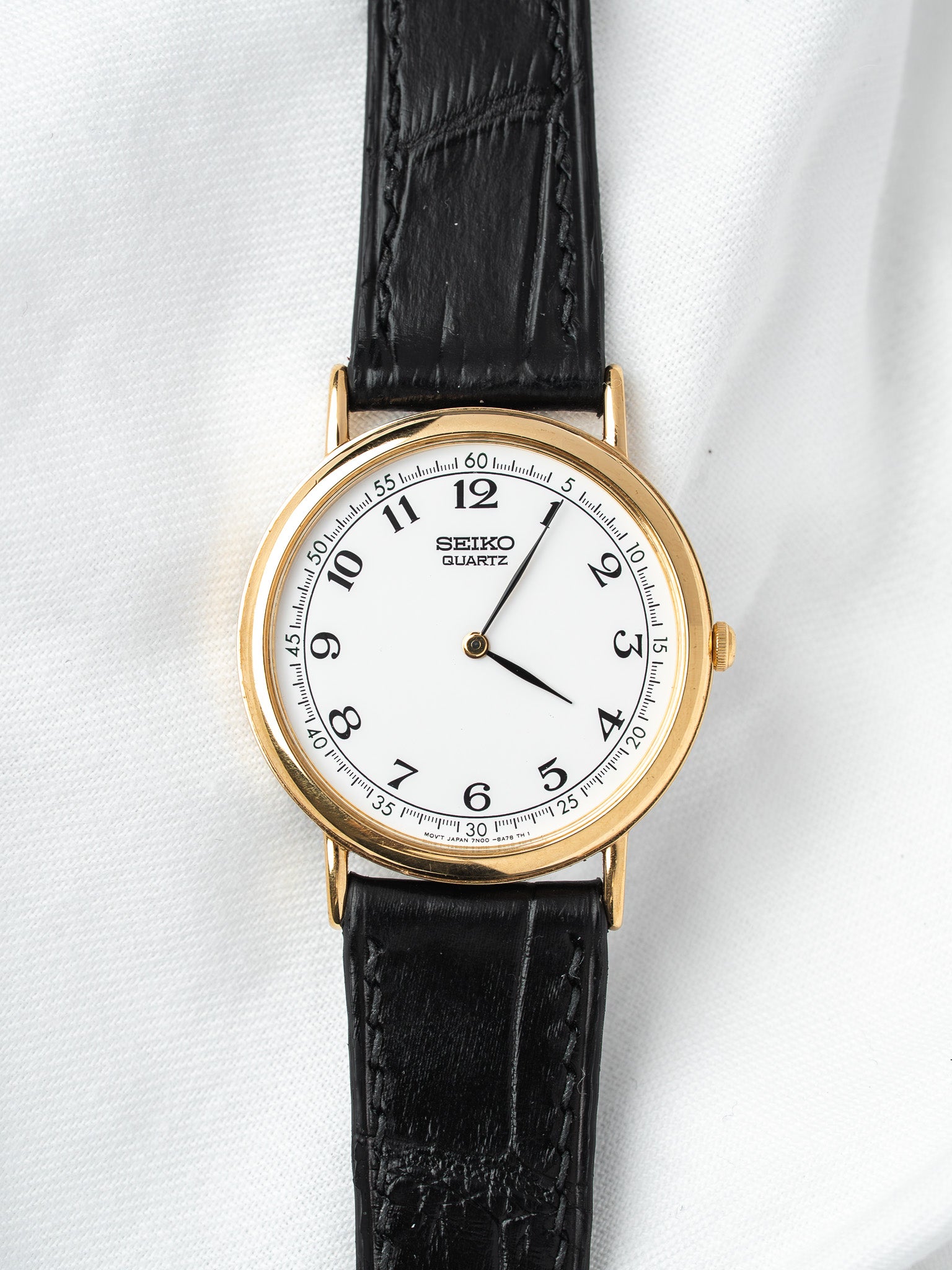 Montre Seiko 7N00-8A00 Plaqué Or — Cadran Blanc Arabe (2001)