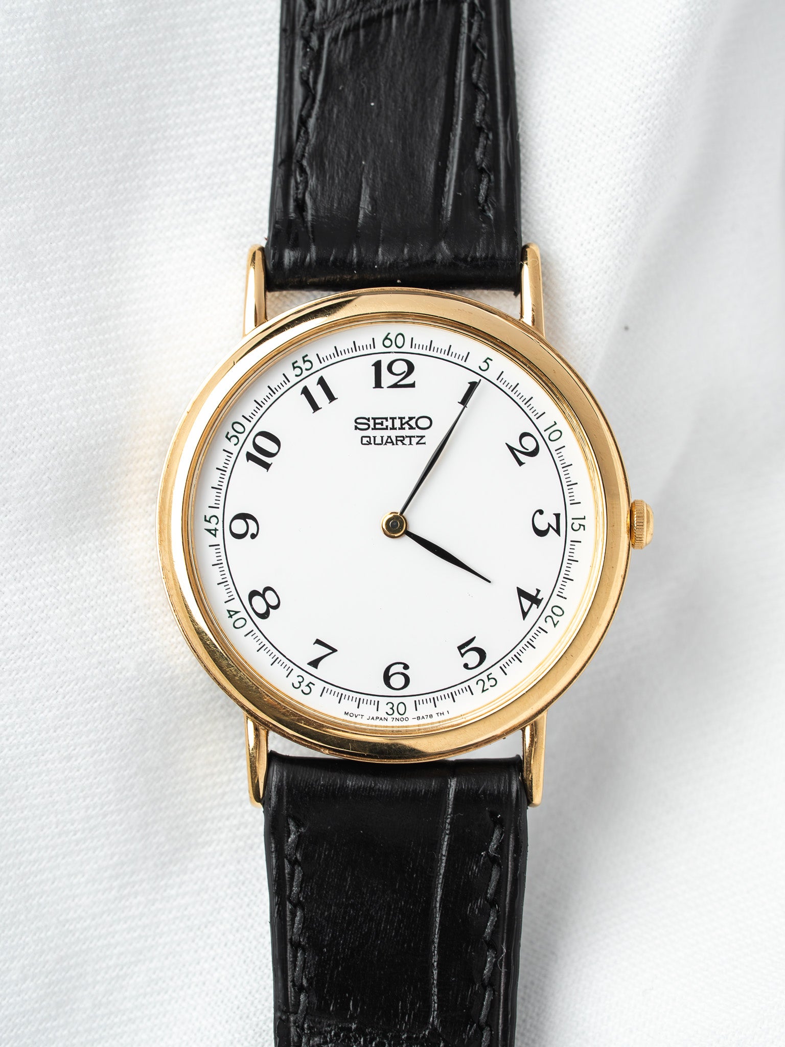 Montre Seiko 7N00-8A00 Plaqué Or — Cadran Blanc Arabe (2001)