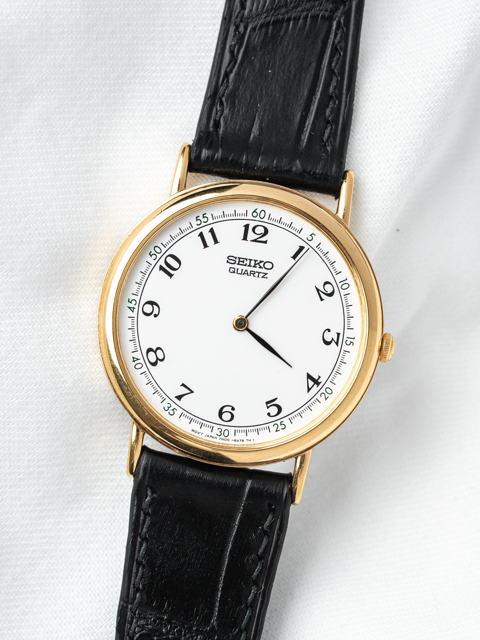 Montre Seiko 7N00-8A00 Plaqué Or — Cadran Blanc Arabe (2001)