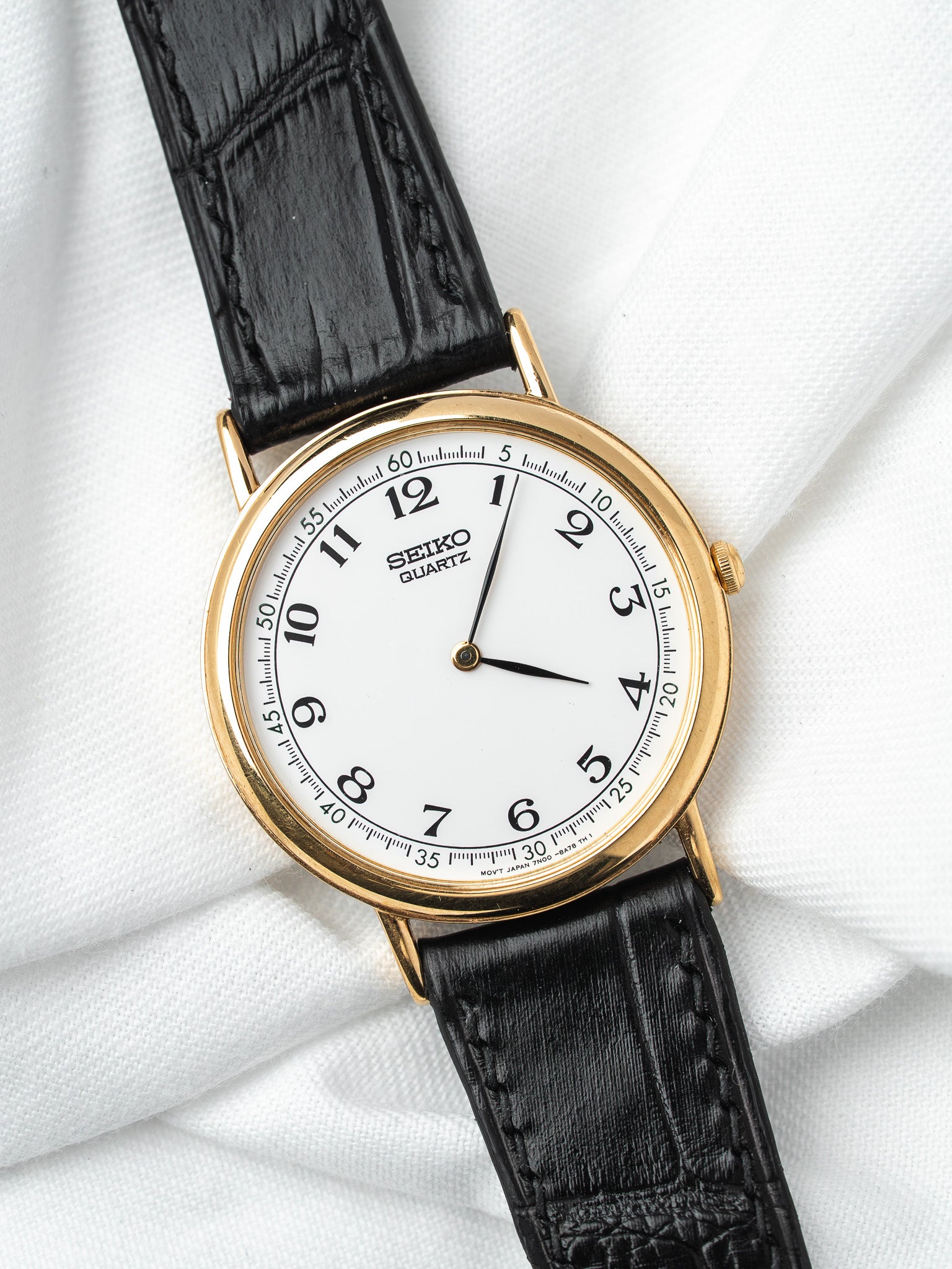 Montre Seiko 7N00-8A00 Plaqué Or — Cadran Blanc Arabe (2001)