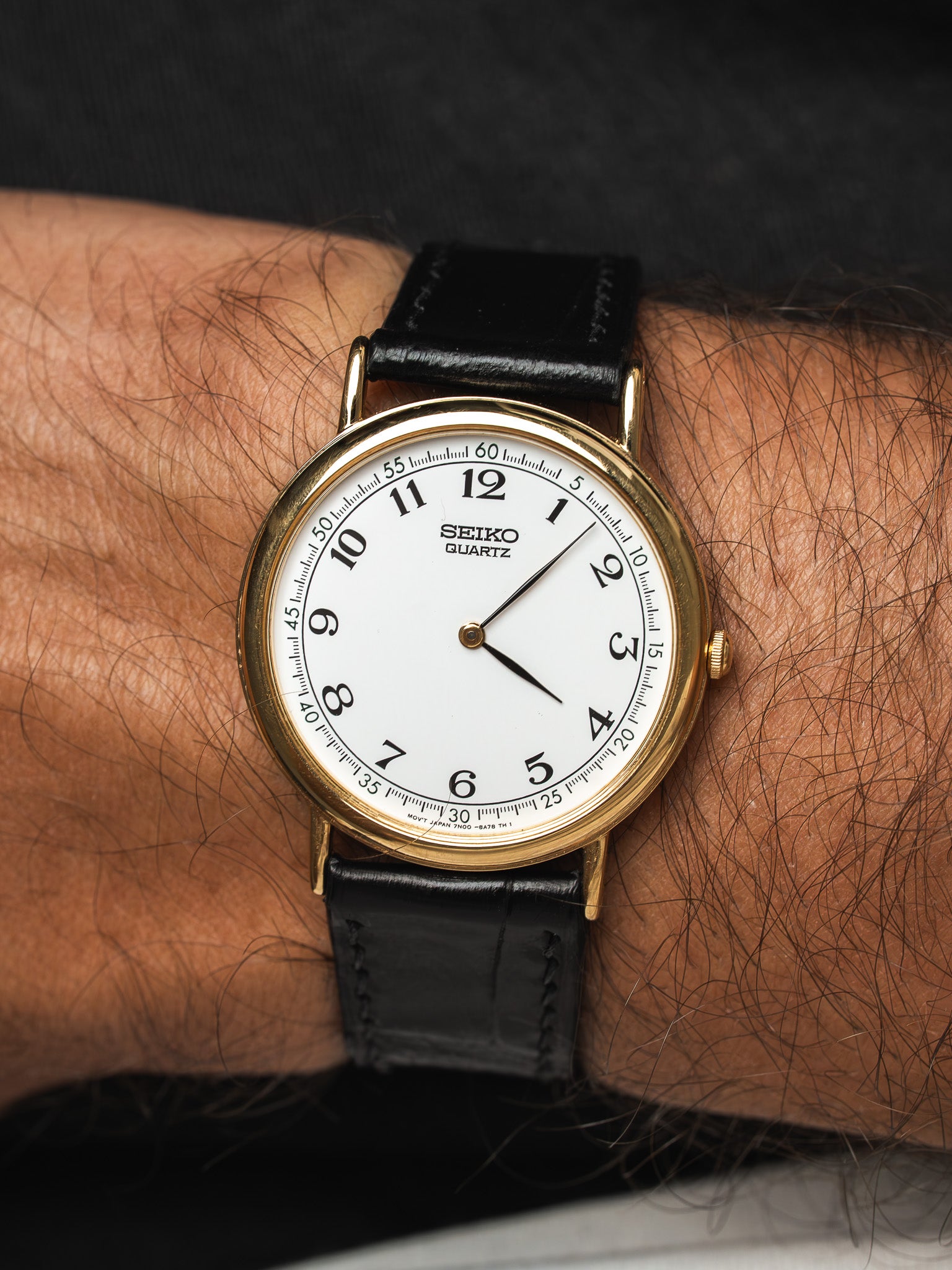 Montre Seiko 7N00-8A00 Plaqué Or — Cadran Blanc Arabe (2001)