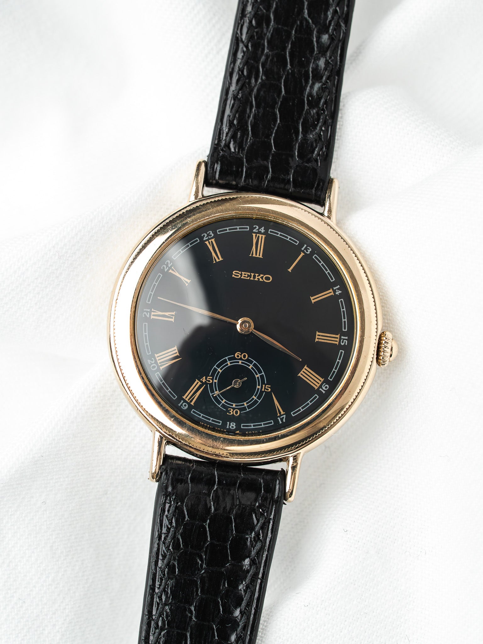Montre Seiko 2G28-6060 Plaqué Or — Cadran Bleu Nuit 24h (1985)