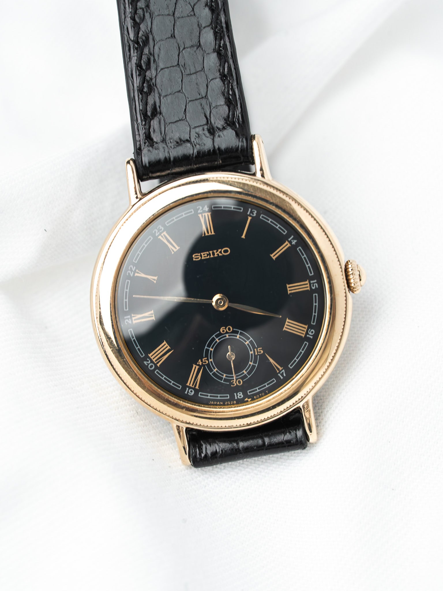 Montre Seiko 2G28-6060 Plaqué Or — Cadran Bleu Nuit 24h (1985)