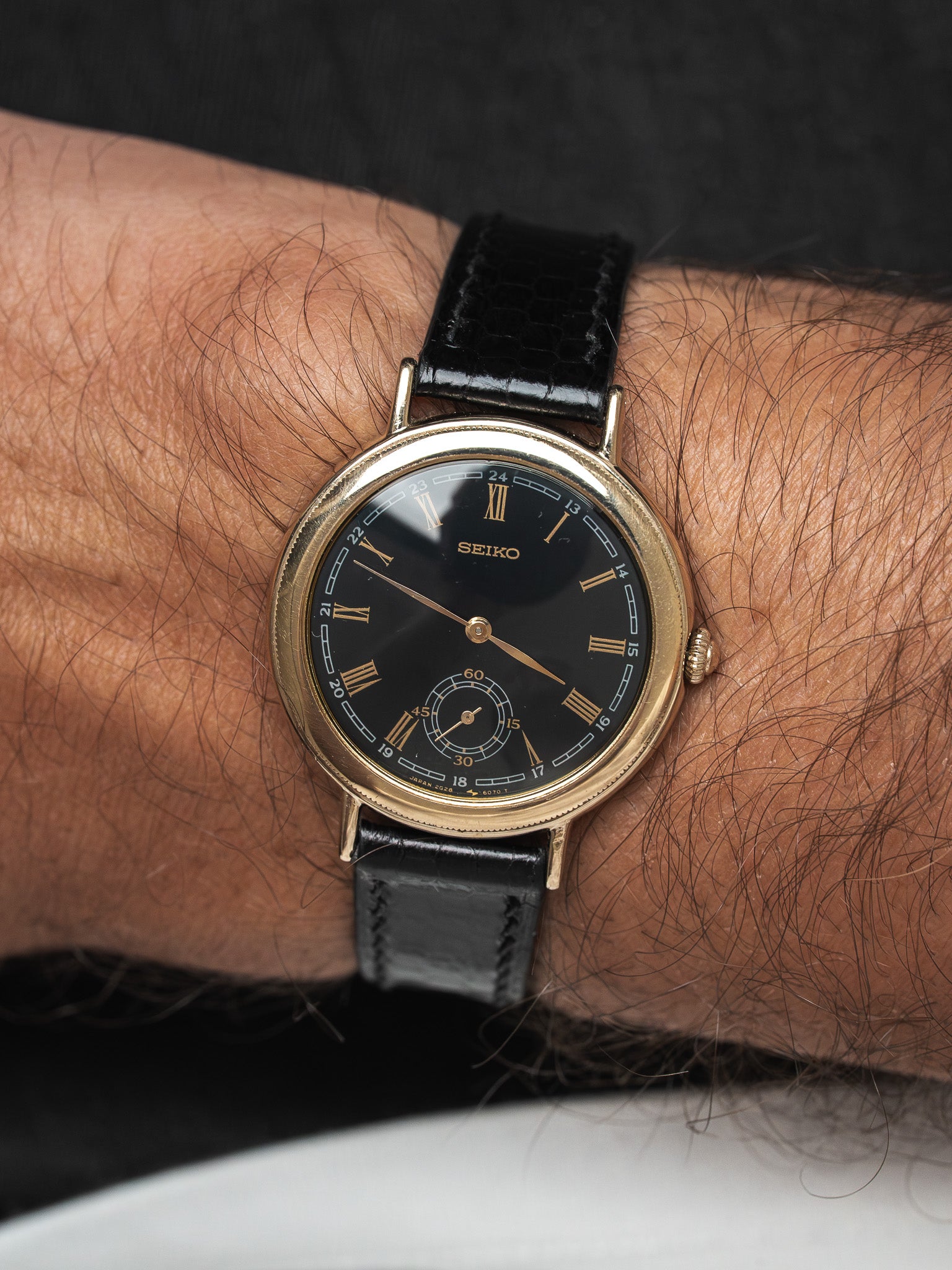Montre Seiko 2G28-6060 Plaqué Or — Cadran Bleu Nuit 24h (1985)