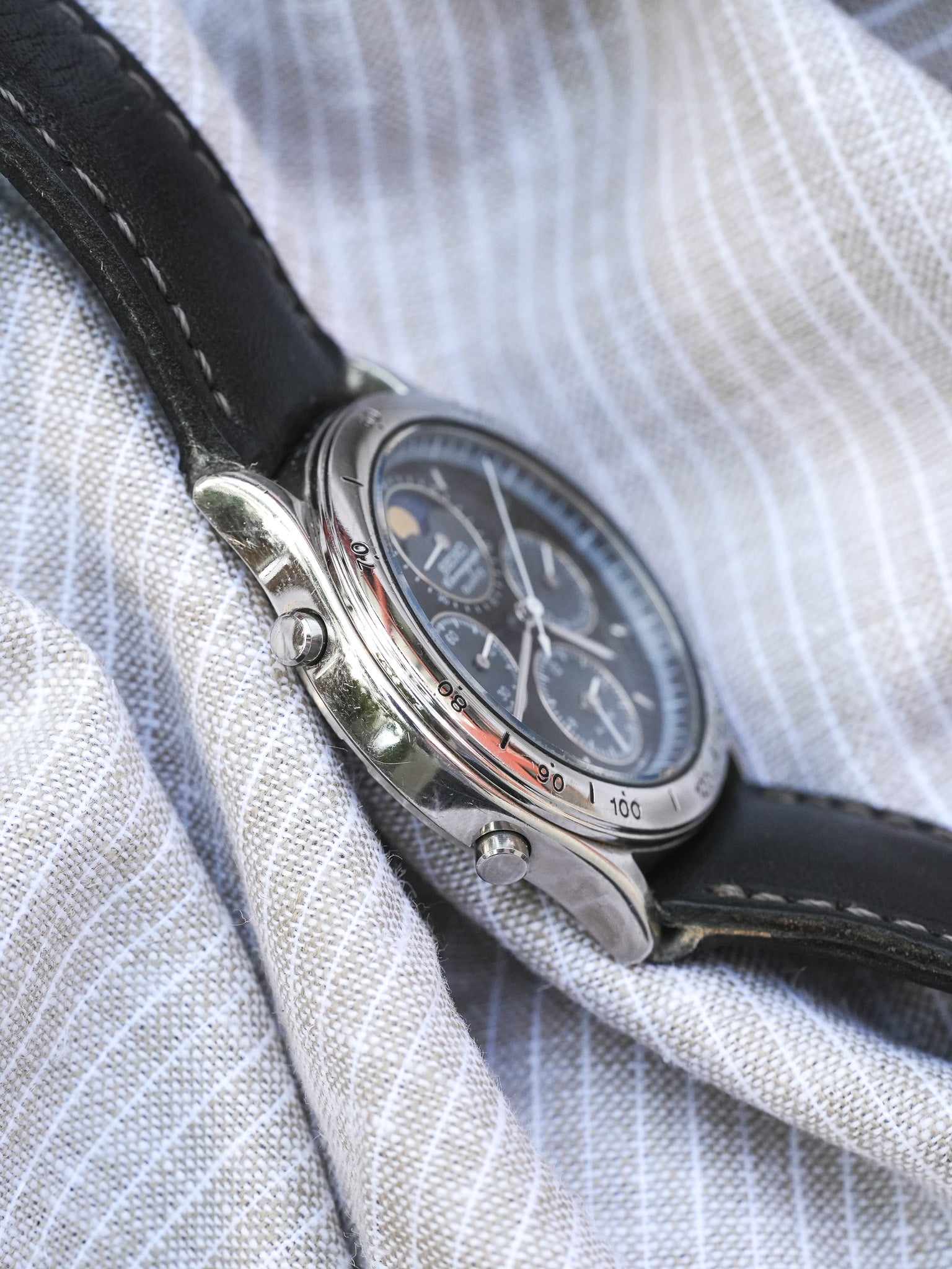 Seiko - Acier Phase de Lune Chronographe noir - 1991