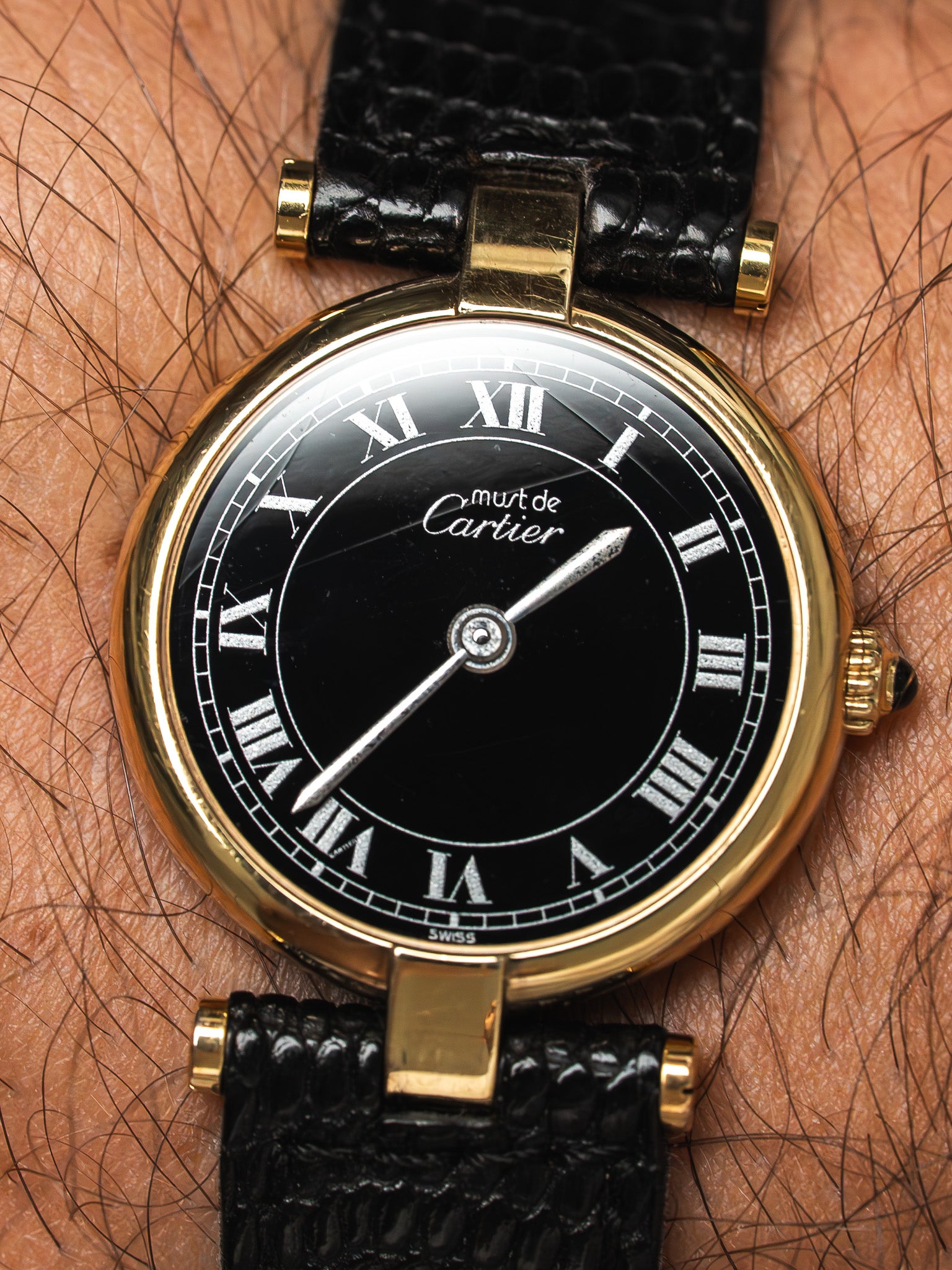 Cartier Must Watch Vendôme 590004 — Vermeil Quadrante Nero (1990s) 