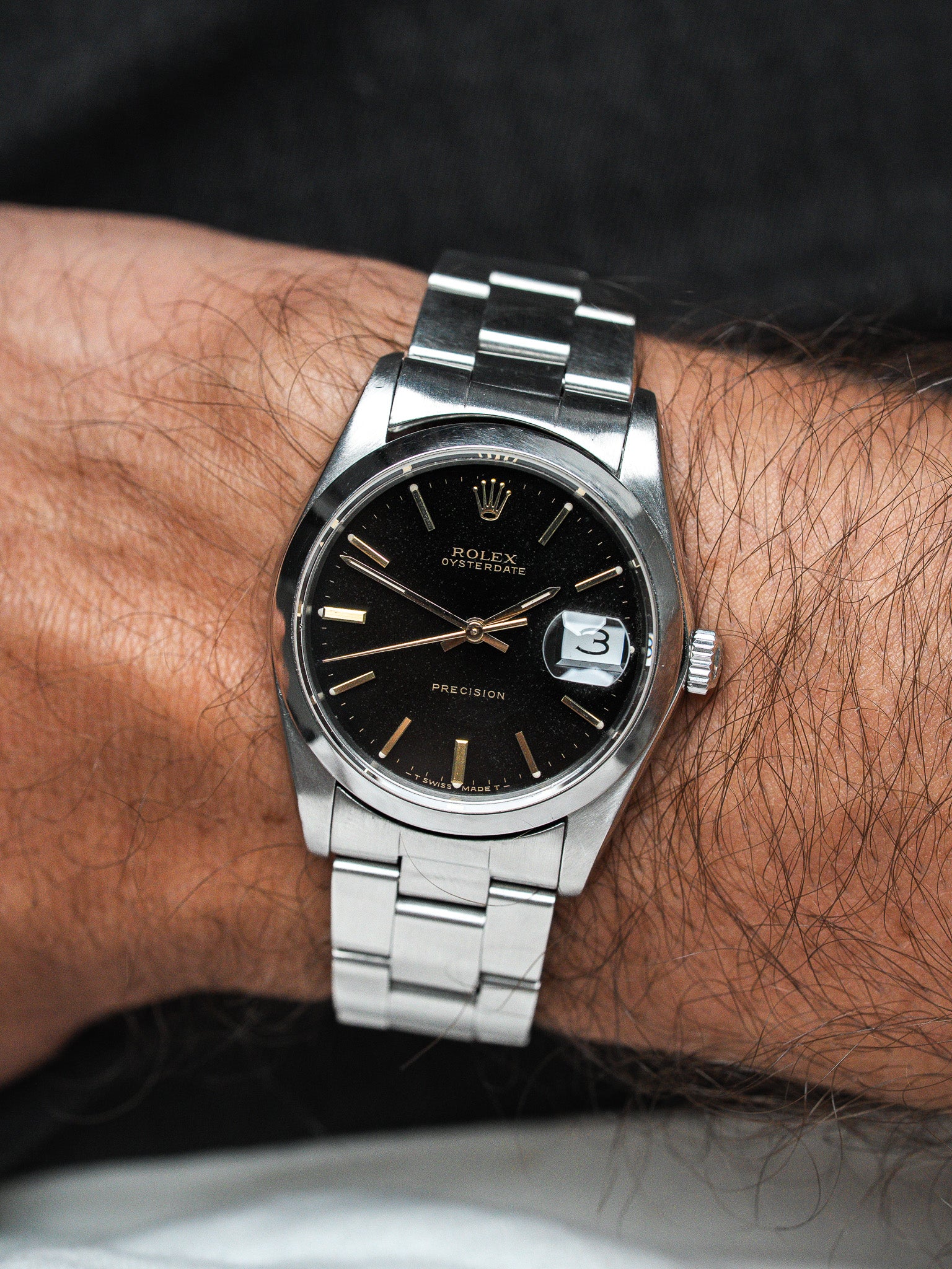 Montre Rolex Vintage Oysterdate 6694 — Cadran Noir Or (1976)