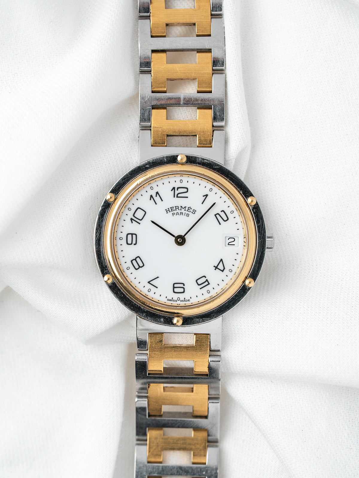 Montre Hermès Clipper 34mm Bicolore — Lunette Rivetée (1990s)