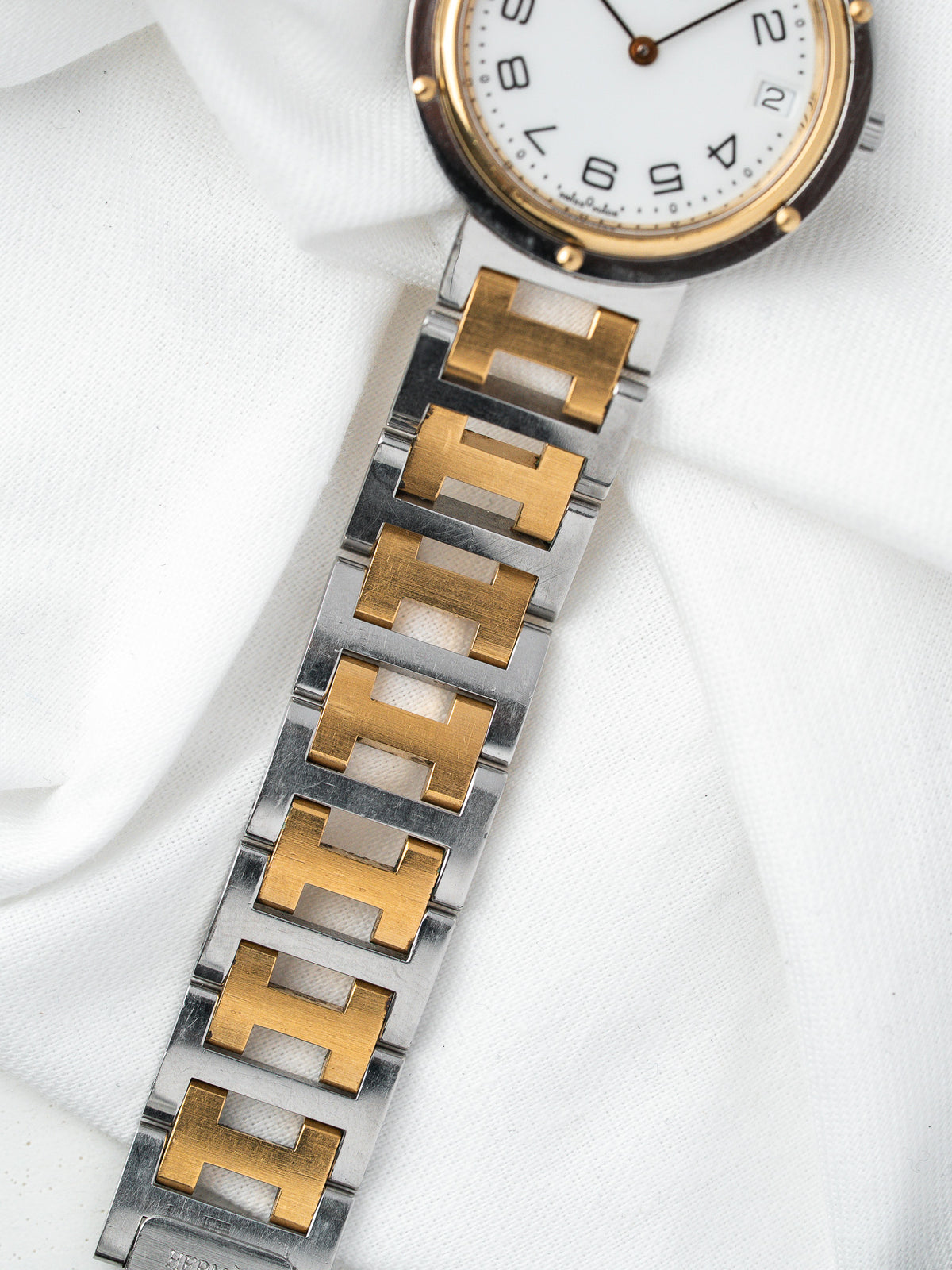 Montre Hermès Clipper 34mm Bicolore — Lunette Rivetée (1990s)