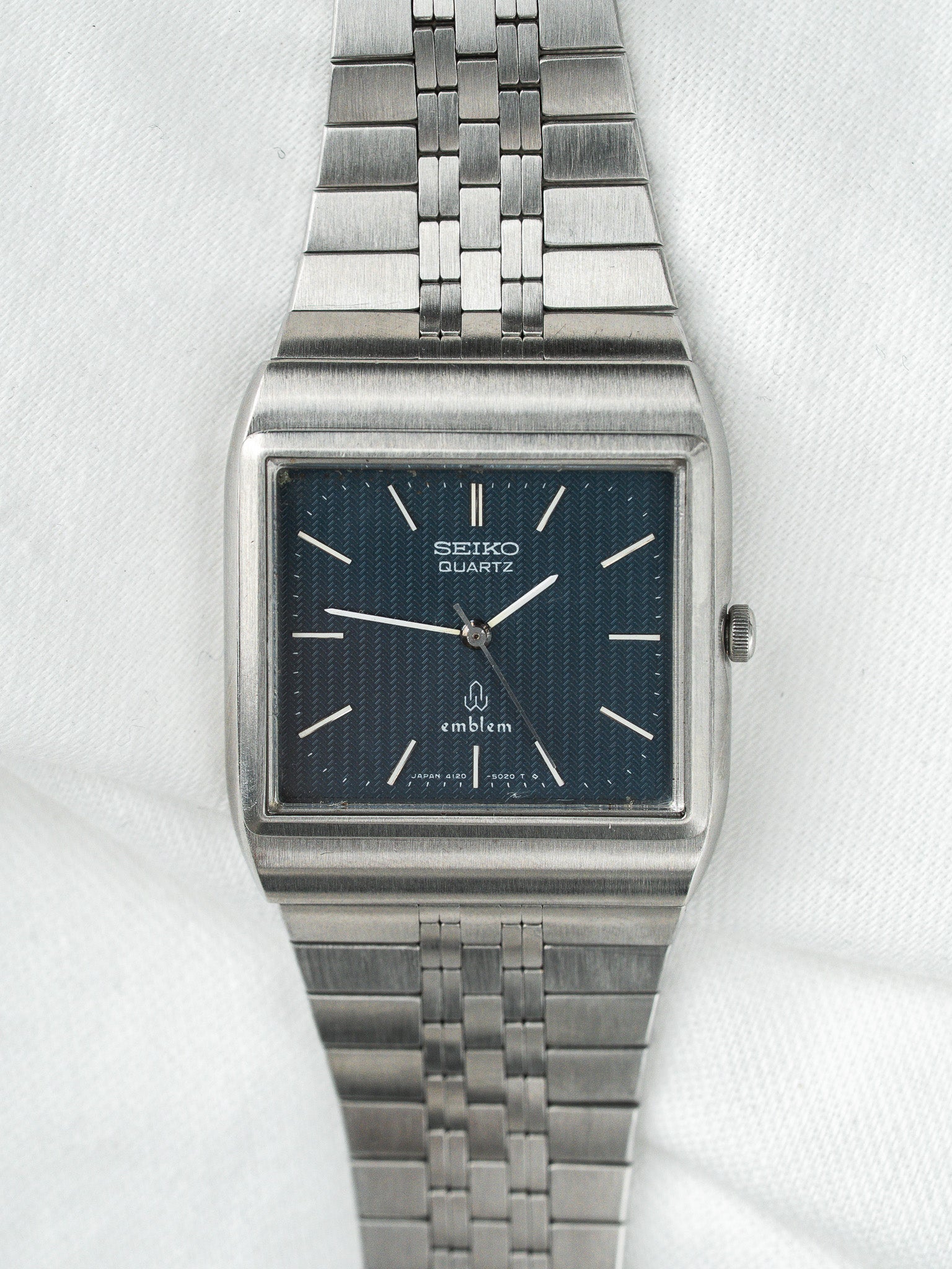 Montre Seiko Emblem 4120-5020 Acier — Cadran Bleu Chevrons (1977)