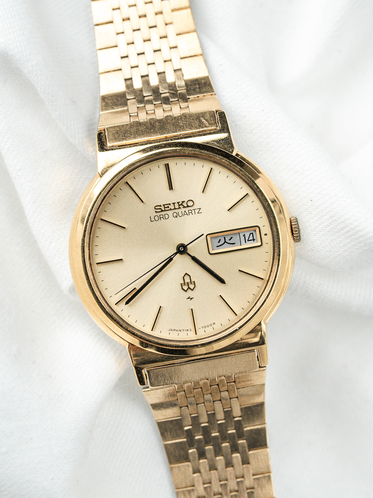 Seiko Lord Quartz Watch 7143-7000 Gold-Plated — Kanji Day (1979) 