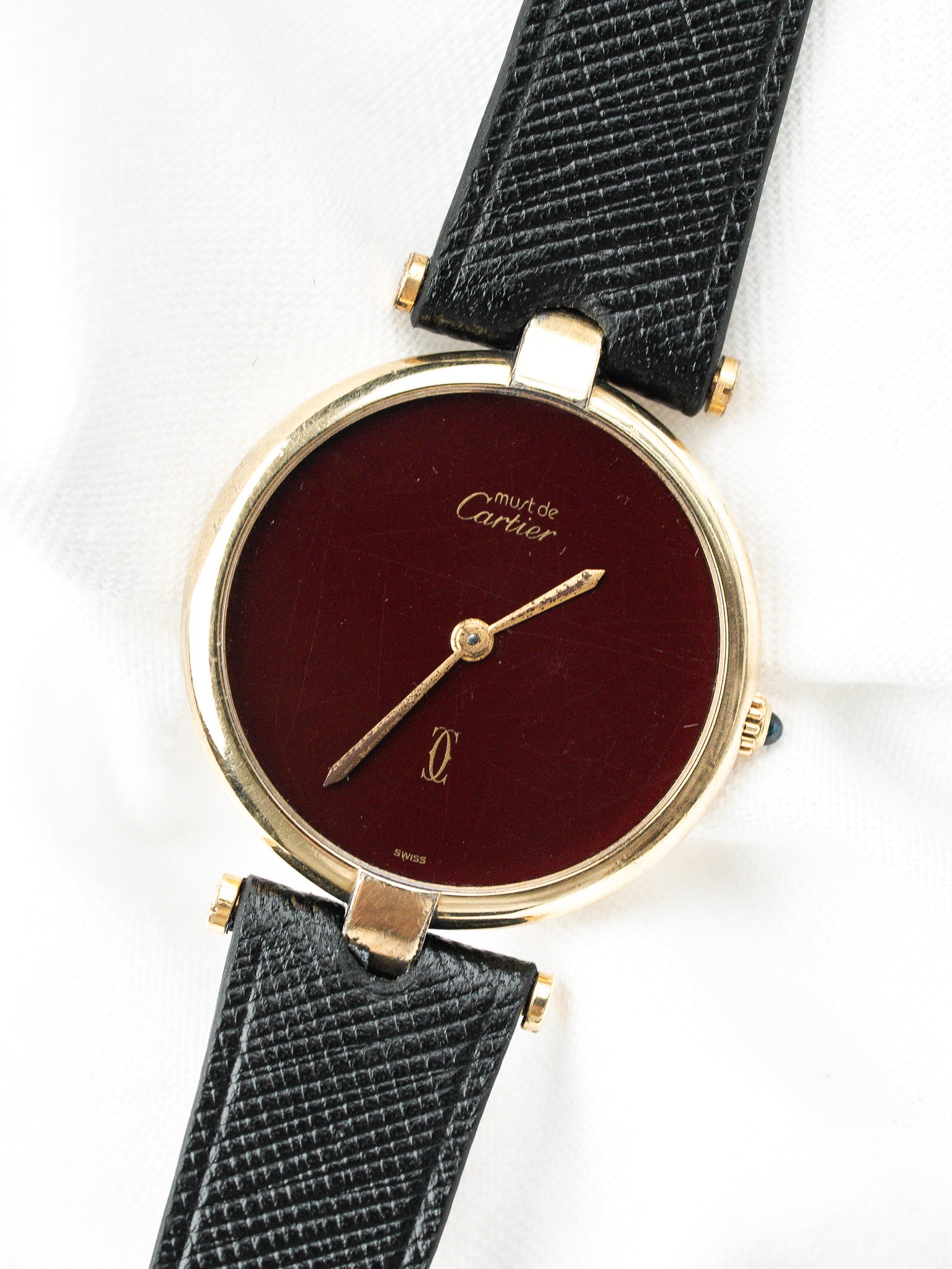 Cartier Must Vendôme 1861 Vermeil — Cadran Burgundy Spider (1990s)